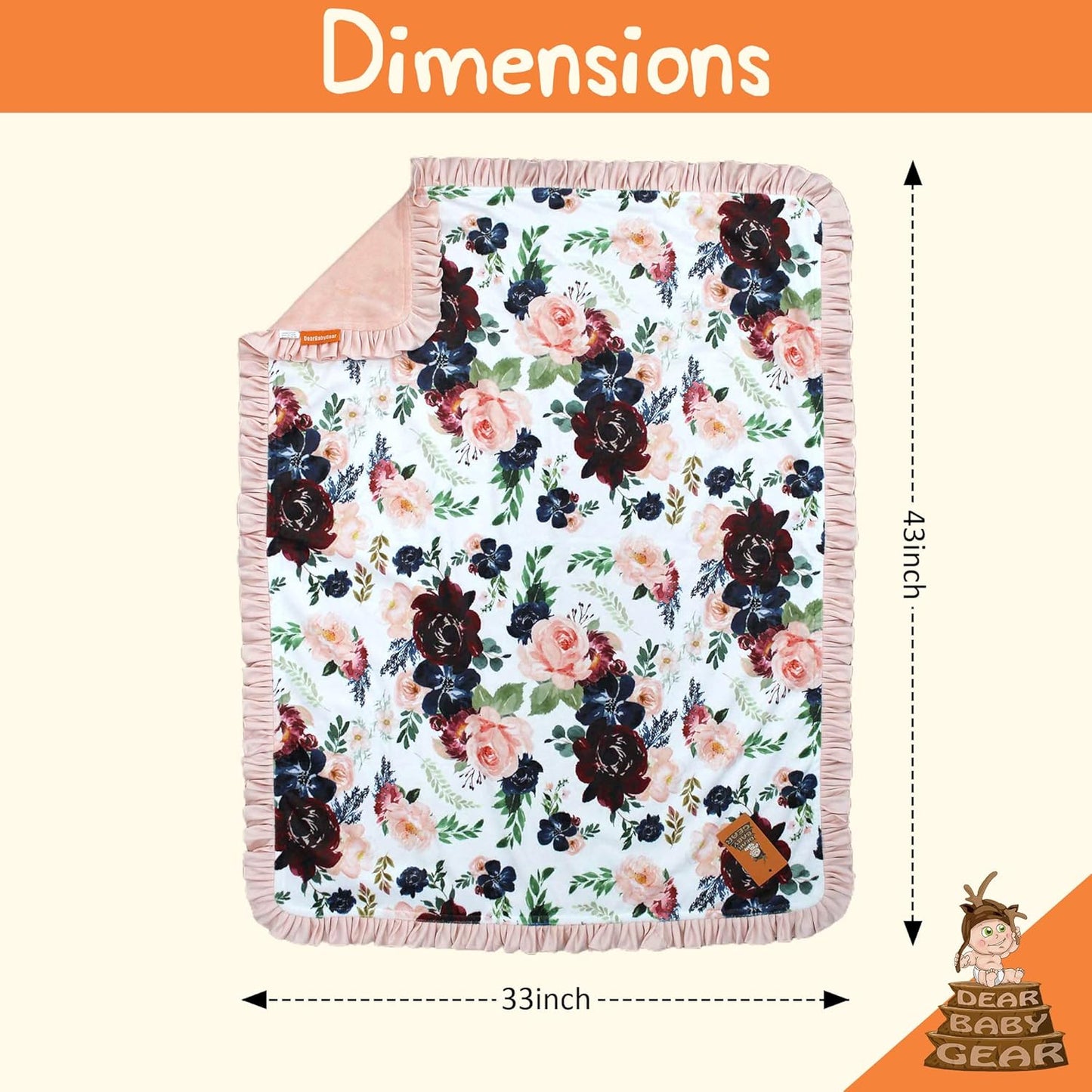 - Reversible Baby Blankets - Soft Nursery Blanket for Newborn - Toddler Blankey - Throw Blanket for Boys & Girls - Infant Blankets - 43X33 (Burgundy and Navy Floral with Blush Ruffles)