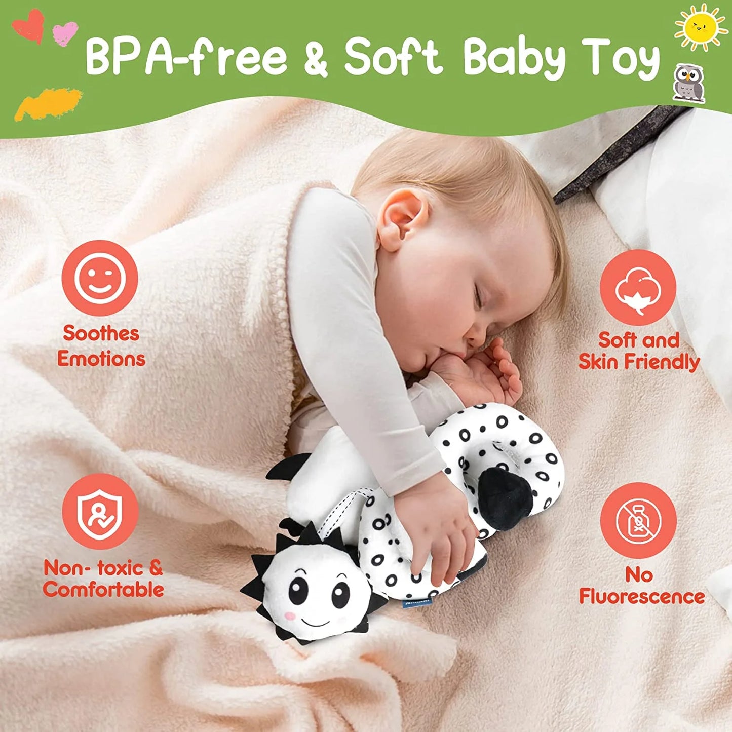 Baby Spiral Hanging Stroller and Car Seat Toys Black and White High Contrast Sensory Toy Newborn Plush Activity Toys for Bed Bassinet Crib Baby Carrier Gifts for 0 3 6 9 12 Months Girls Boys