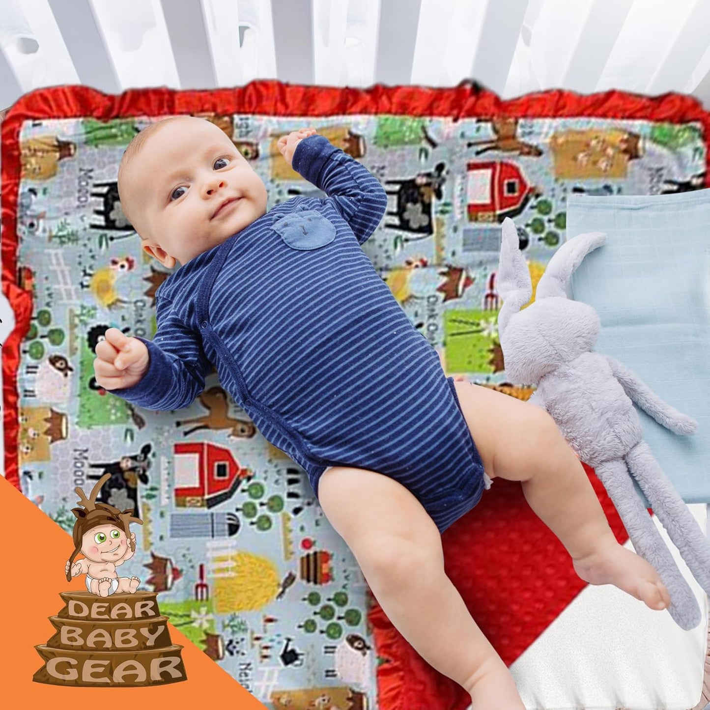 Farm Deluxe Baby Blanket - Reversible, Milestone & Newborn Gifts for Girls and Boys - Farm Life Animals, Tractor, Red, 32 Inches by 32 Inches