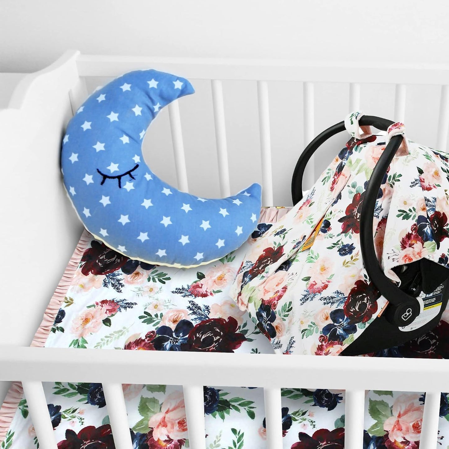 - Reversible Baby Blankets - Soft Nursery Blanket for Newborn - Toddler Blankey - Throw Blanket for Boys & Girls - Infant Blankets - 43X33 (Burgundy and Navy Floral with Blush Ruffles)