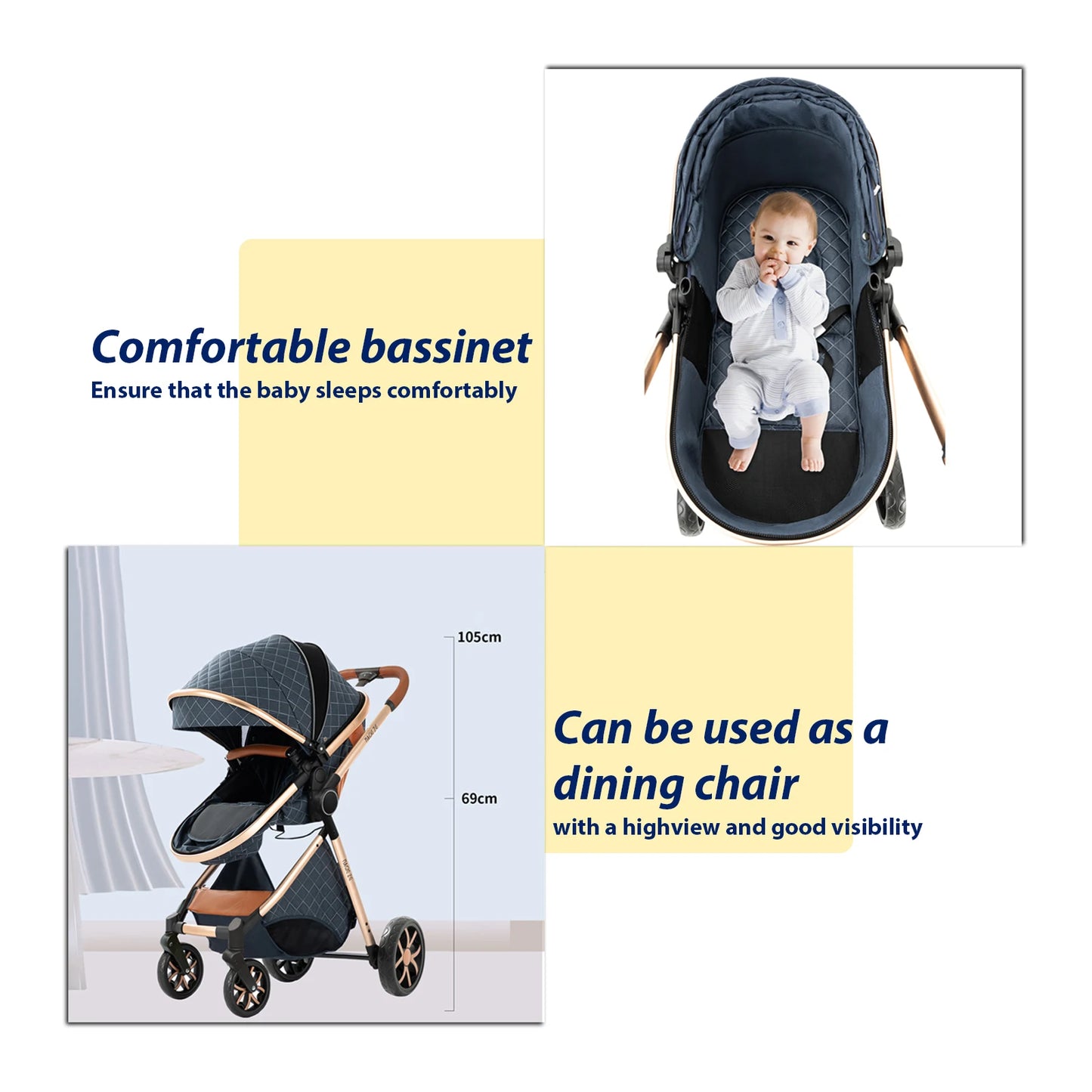 Lightweight Baby Stroller 3 in 1 Newborns Travel System Prams Multifunctional High Landscape Baby 4 in 1 Strollers with Isofix