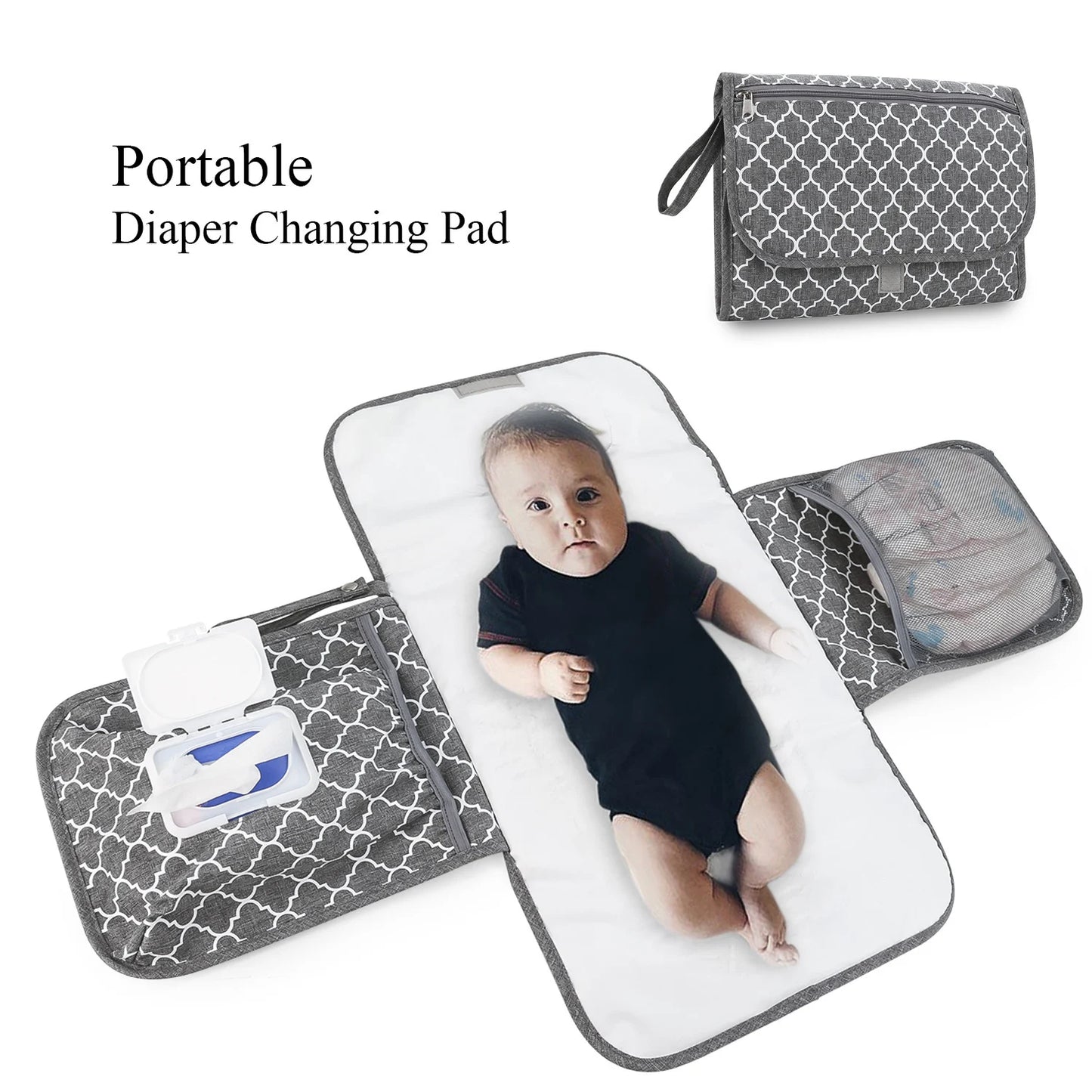 Portable Diaper Changing Pad, Portable Changing Pad for Newborn Girl & Boy - Baby Changing Pad with Smart Wipes Pocket
