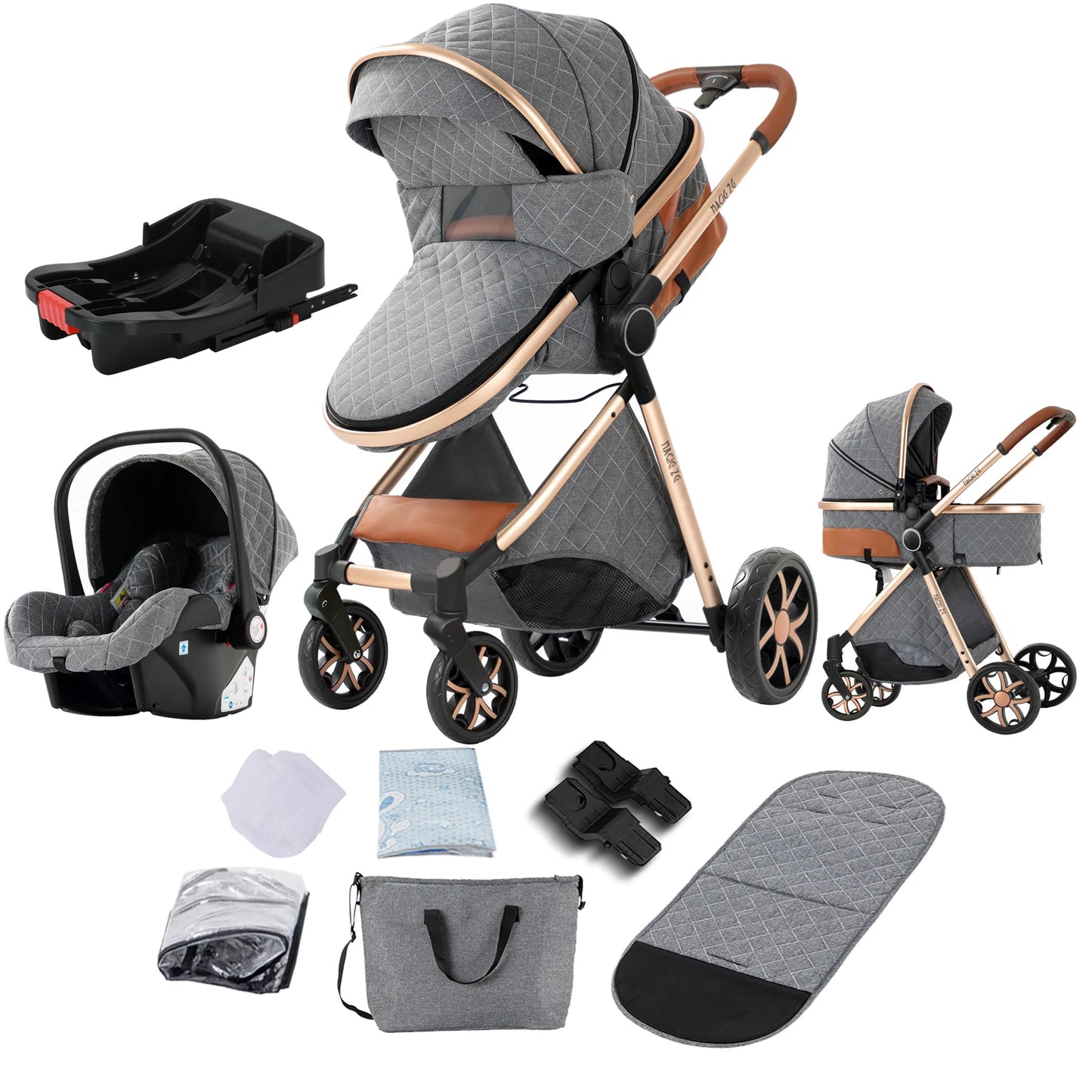 Lightweight Baby Stroller 3 in 1 Newborns Travel System Prams Multifunctional High Landscape Baby 4 in 1 Strollers with Isofix