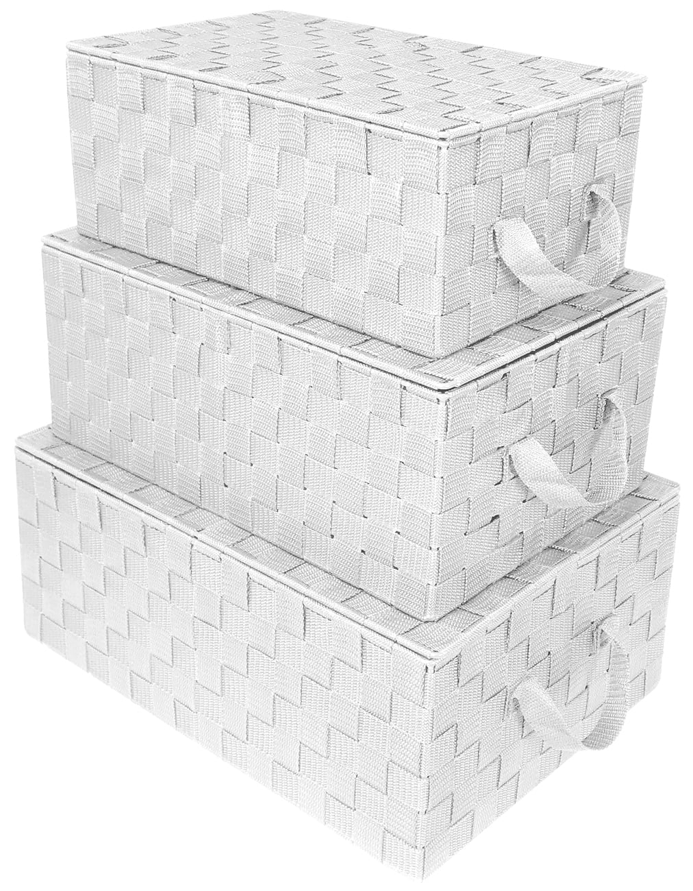 Woven Storage Bin Baskets with Handles and Lid for Closet, Shelves Organizing- Set of 3