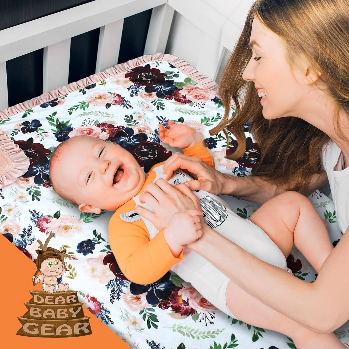 - Reversible Baby Blankets - Soft Nursery Blanket for Newborn - Toddler Blankey - Throw Blanket for Boys & Girls - Infant Blankets - 43X33 (Burgundy and Navy Floral with Blush Ruffles)