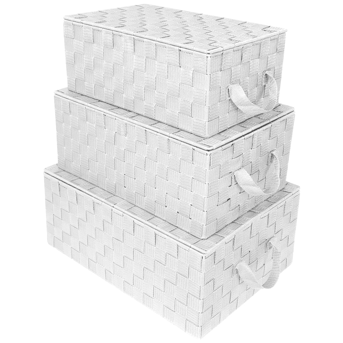 Woven Storage Bin Baskets with Handles and Lid for Closet, Shelves Organizing- Set of 3