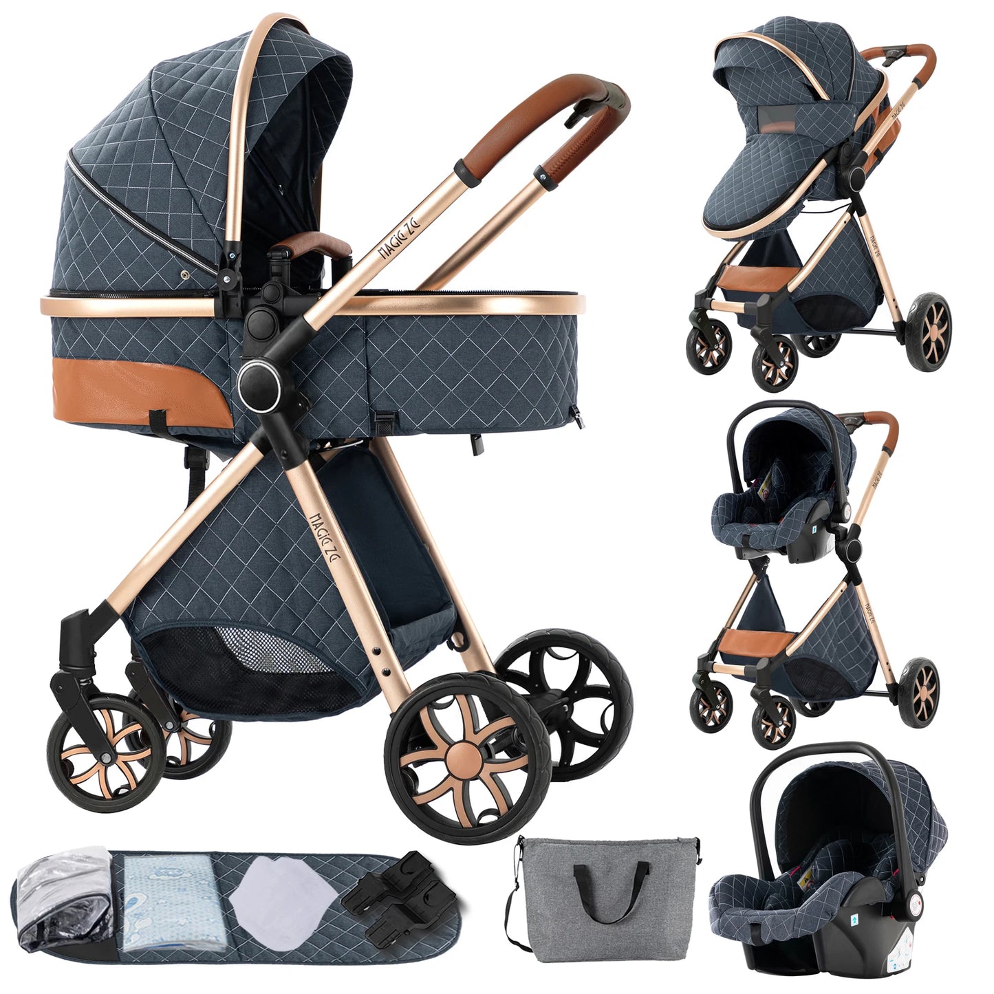 Lightweight Baby Stroller 3 in 1 Newborns Travel System Prams Multifunctional High Landscape Baby 4 in 1 Strollers with Isofix