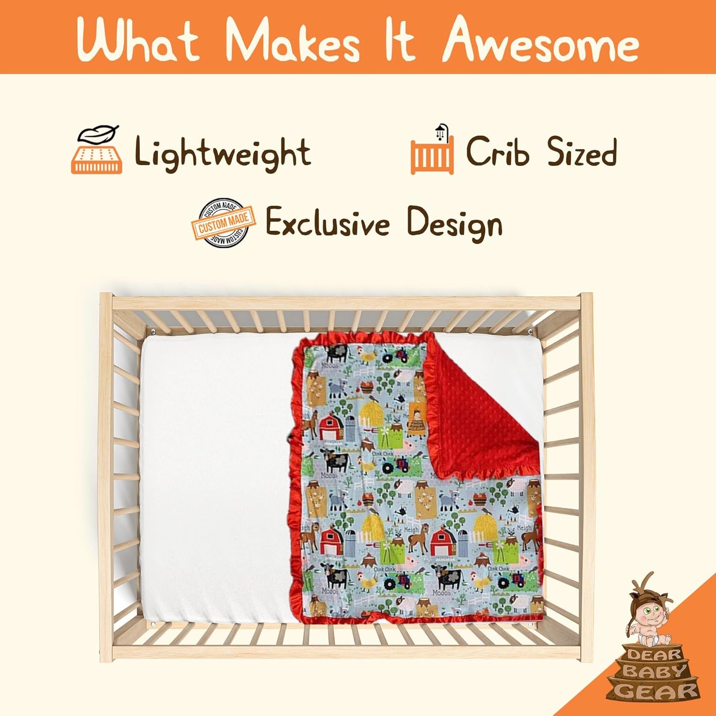 Farm Deluxe Baby Blanket - Reversible, Milestone & Newborn Gifts for Girls and Boys - Farm Life Animals, Tractor, Red, 32 Inches by 32 Inches