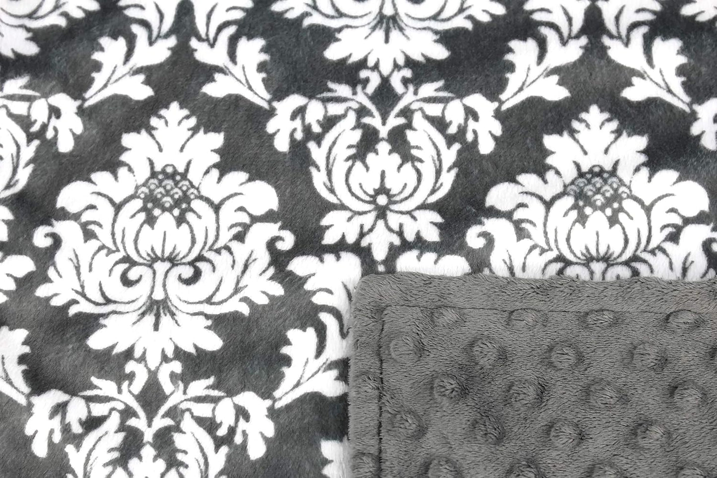 Deluxe Car Seat Canopy, Custom Minky Print Grey and White Damask, Grey Minky Dot
