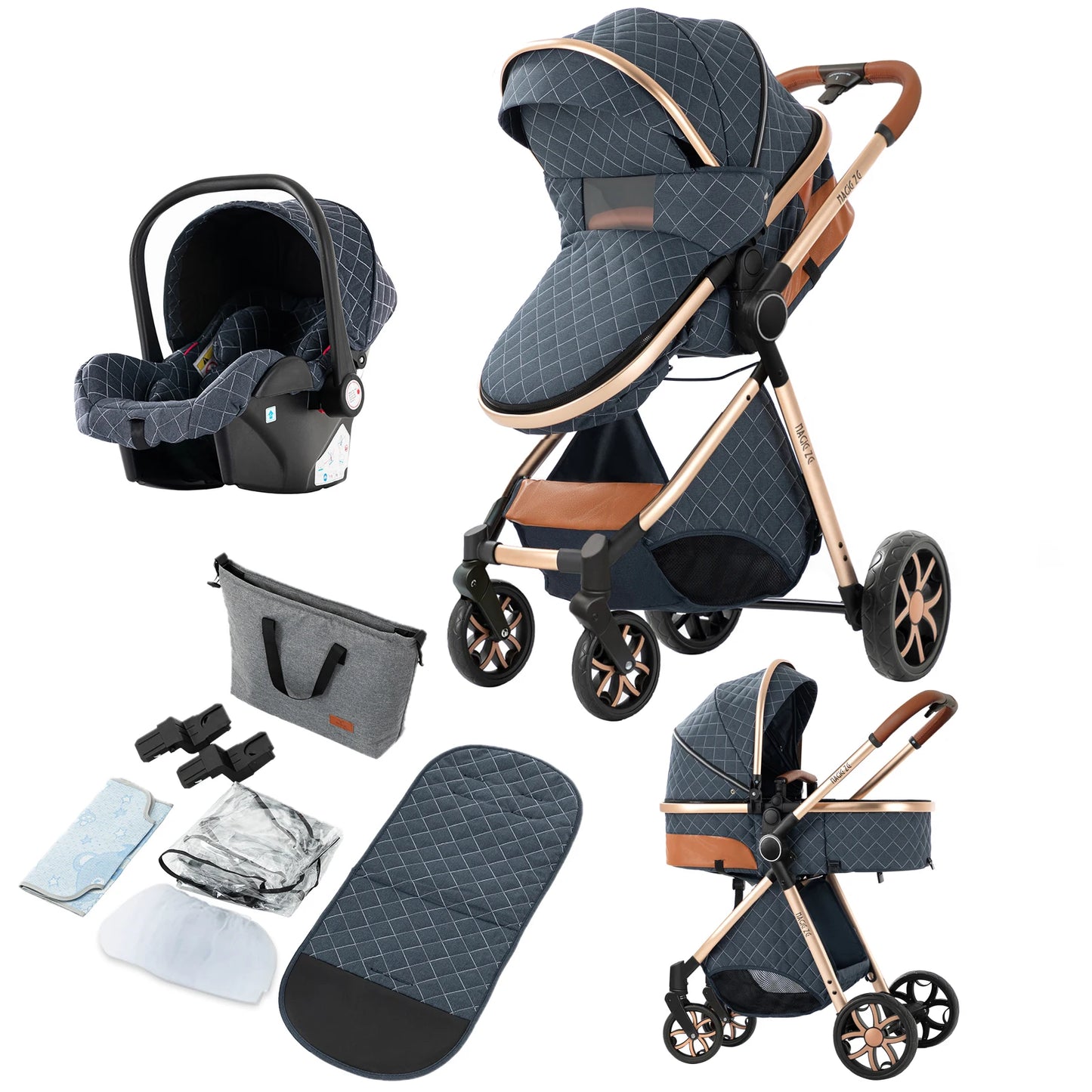 Lightweight Baby Stroller 3 in 1 Newborns Travel System Prams Multifunctional High Landscape Baby 4 in 1 Strollers with Isofix