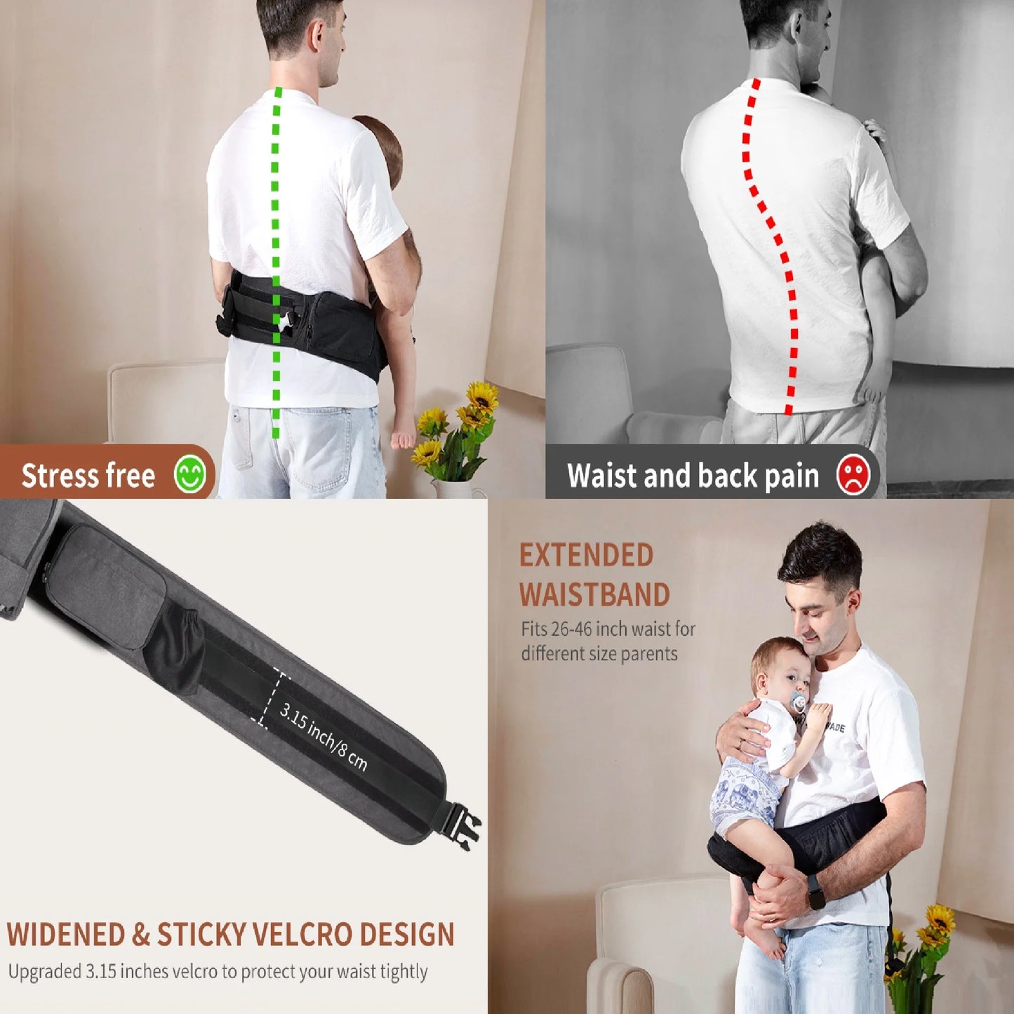Baby Hip Carrier,Strap & Various Pockets, Ergonomic Baby Hip Seat Carrier for Infants & Toddlers up to 50Lbs,Black