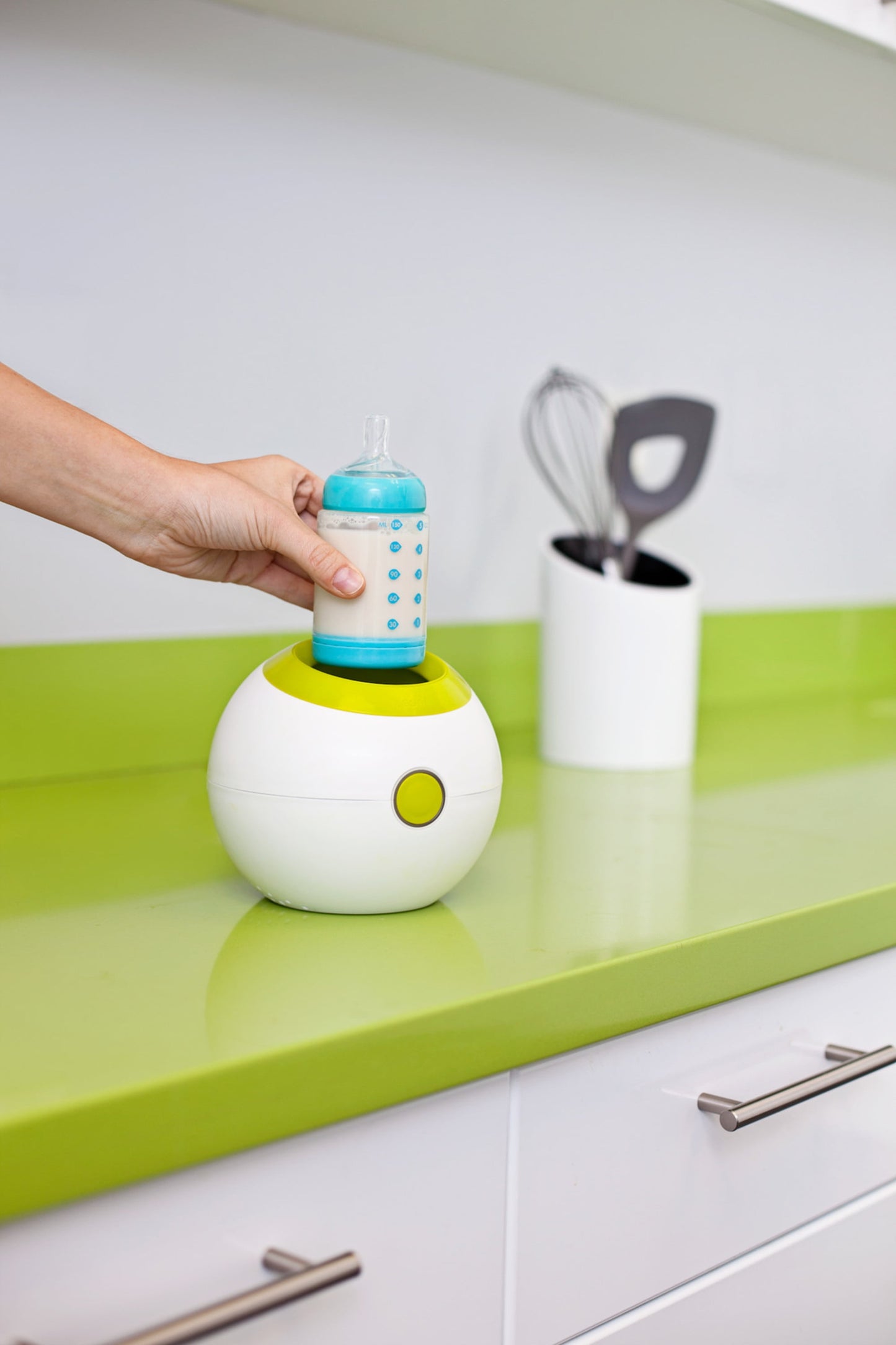 Orb Bottle Warmer Fits Most Baby Bottles, Baby Bottle & Baby Food Warmer, Green + White