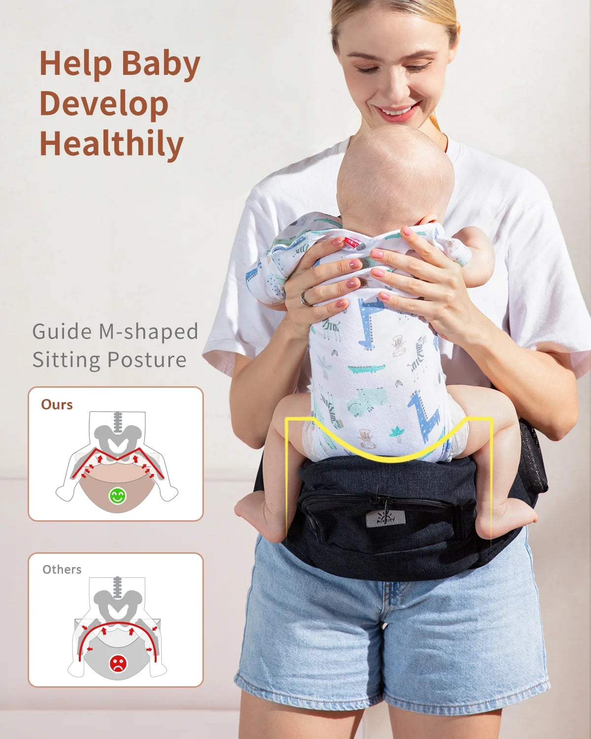 Baby Hip Carrier,Strap & Various Pockets, Ergonomic Baby Hip Seat Carrier for Infants & Toddlers up to 50Lbs,Black
