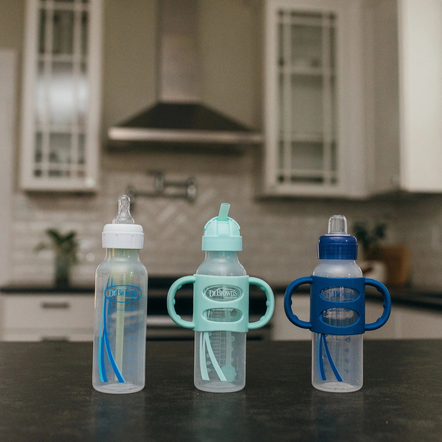 Milestones Sippy Straw Bottle with Silicone Handles - Green - 8Oz