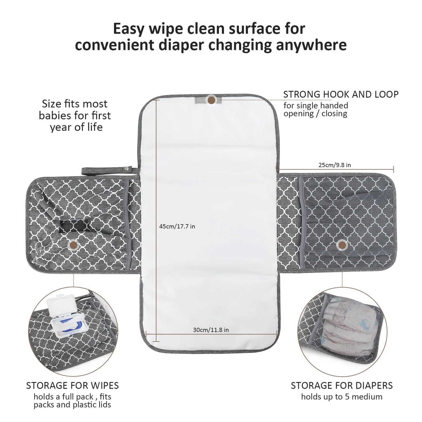 Portable Diaper Changing Pad, Portable Changing Pad for Newborn Girl & Boy - Baby Changing Pad with Smart Wipes Pocket