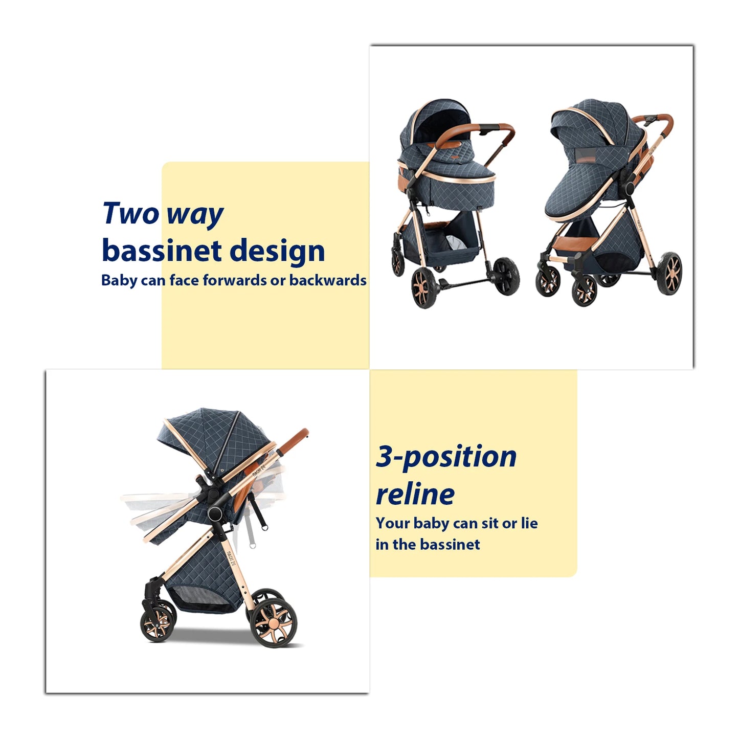 Lightweight Baby Stroller 3 in 1 Newborns Travel System Prams Multifunctional High Landscape Baby 4 in 1 Strollers with Isofix