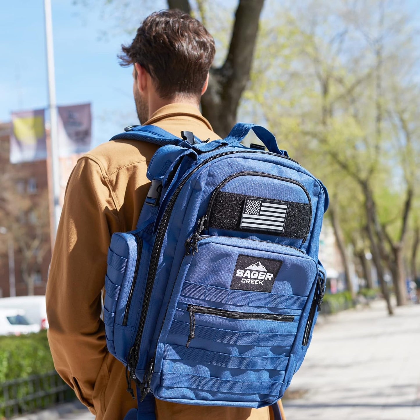 Dad Diaper Bag Backpack with Changing Pad. Waterproof Military Diaper Backpack for Men W/Insulated Compartment (Blue)