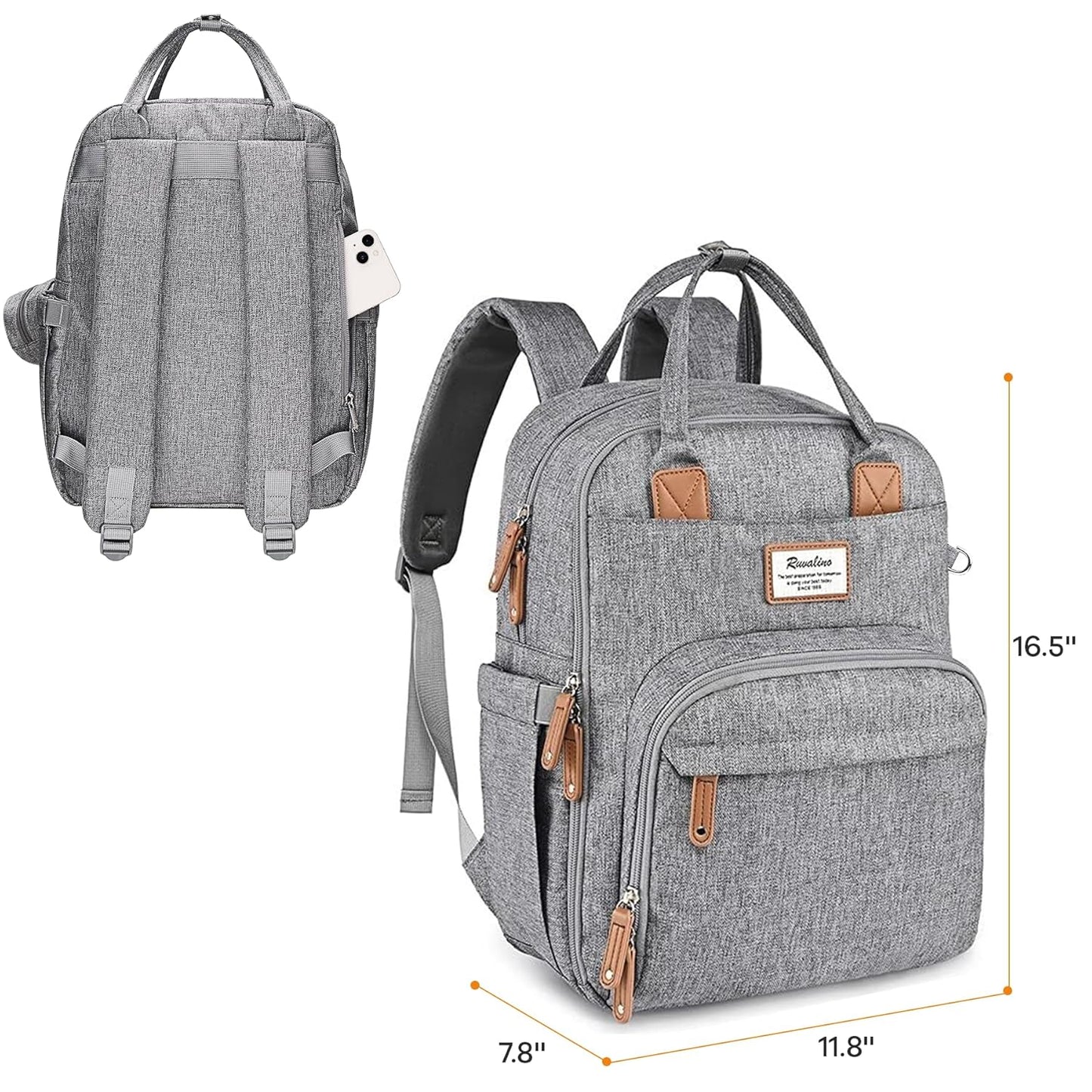 Diaper Bag Backpack-Multifunction Travel Baby Diaper Bag with Changing Pad, Insulated Bottle Holders & Pacifier Case, Large Capacity, Waterproof, Gray