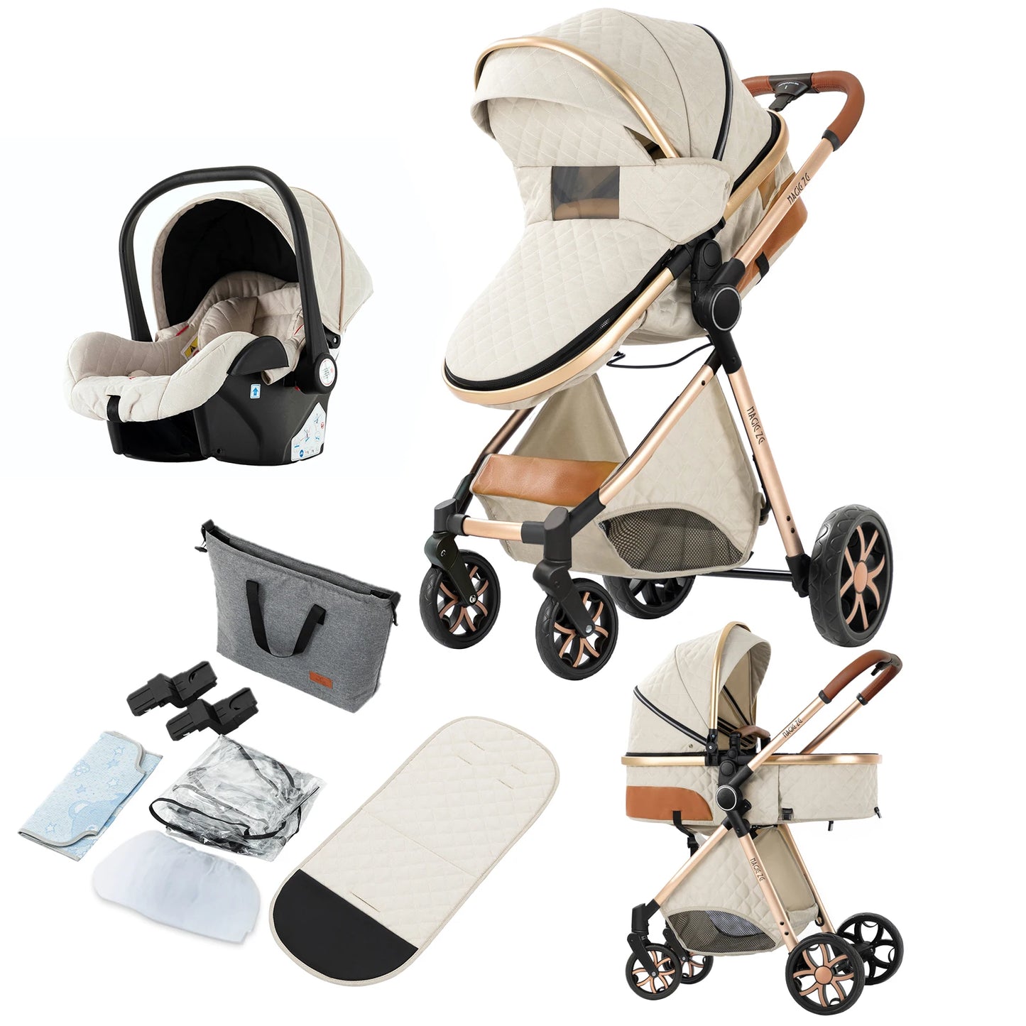 Lightweight Baby Stroller 3 in 1 Newborns Travel System Prams Multifunctional High Landscape Baby 4 in 1 Strollers with Isofix