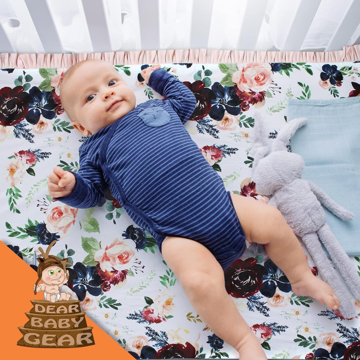 - Reversible Baby Blankets - Soft Nursery Blanket for Newborn - Toddler Blankey - Throw Blanket for Boys & Girls - Infant Blankets - 43X33 (Burgundy and Navy Floral with Blush Ruffles)
