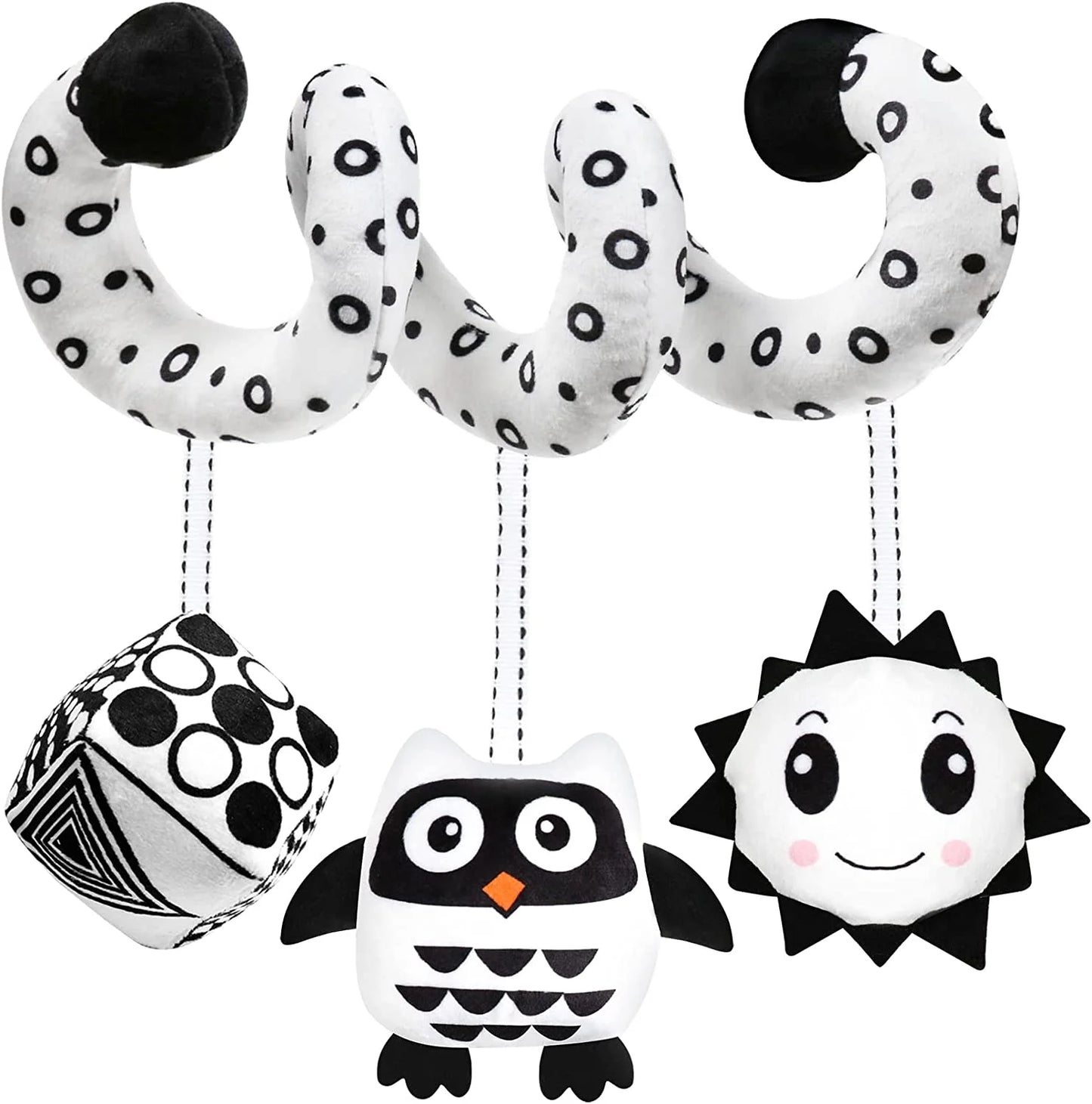 Baby Spiral Hanging Stroller and Car Seat Toys Black and White High Contrast Sensory Toy Newborn Plush Activity Toys for Bed Bassinet Crib Baby Carrier Gifts for 0 3 6 9 12 Months Girls Boys