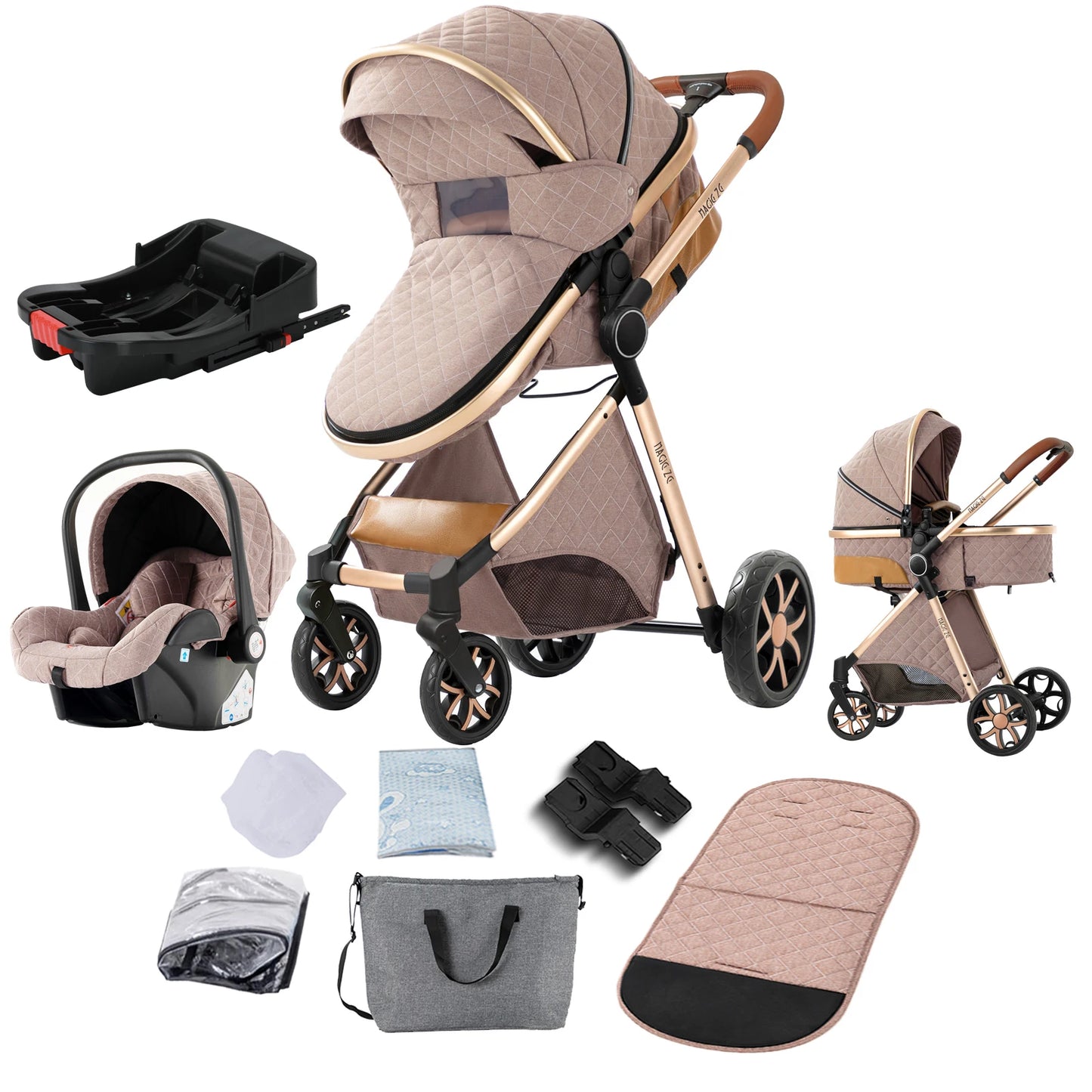 Lightweight Baby Stroller 3 in 1 Newborns Travel System Prams Multifunctional High Landscape Baby 4 in 1 Strollers with Isofix