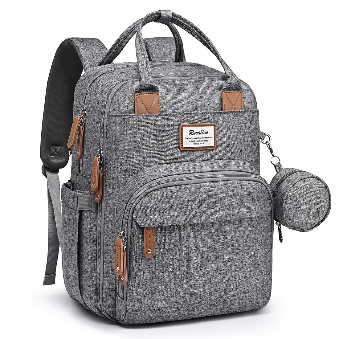 Diaper Bag Backpack-Multifunction Travel Baby Diaper Bag with Changing Pad, Insulated Bottle Holders & Pacifier Case, Large Capacity, Waterproof, Gray
