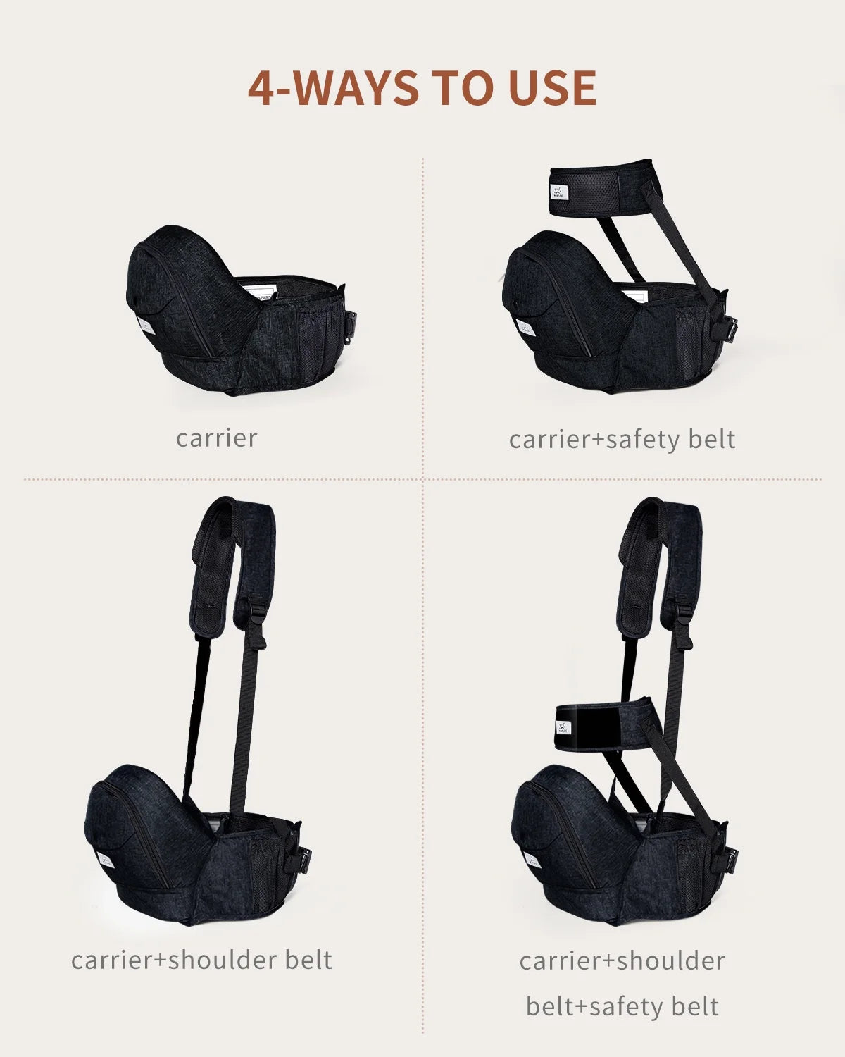 Baby Hip Carrier,Strap & Various Pockets, Ergonomic Baby Hip Seat Carrier for Infants & Toddlers up to 50Lbs,Black
