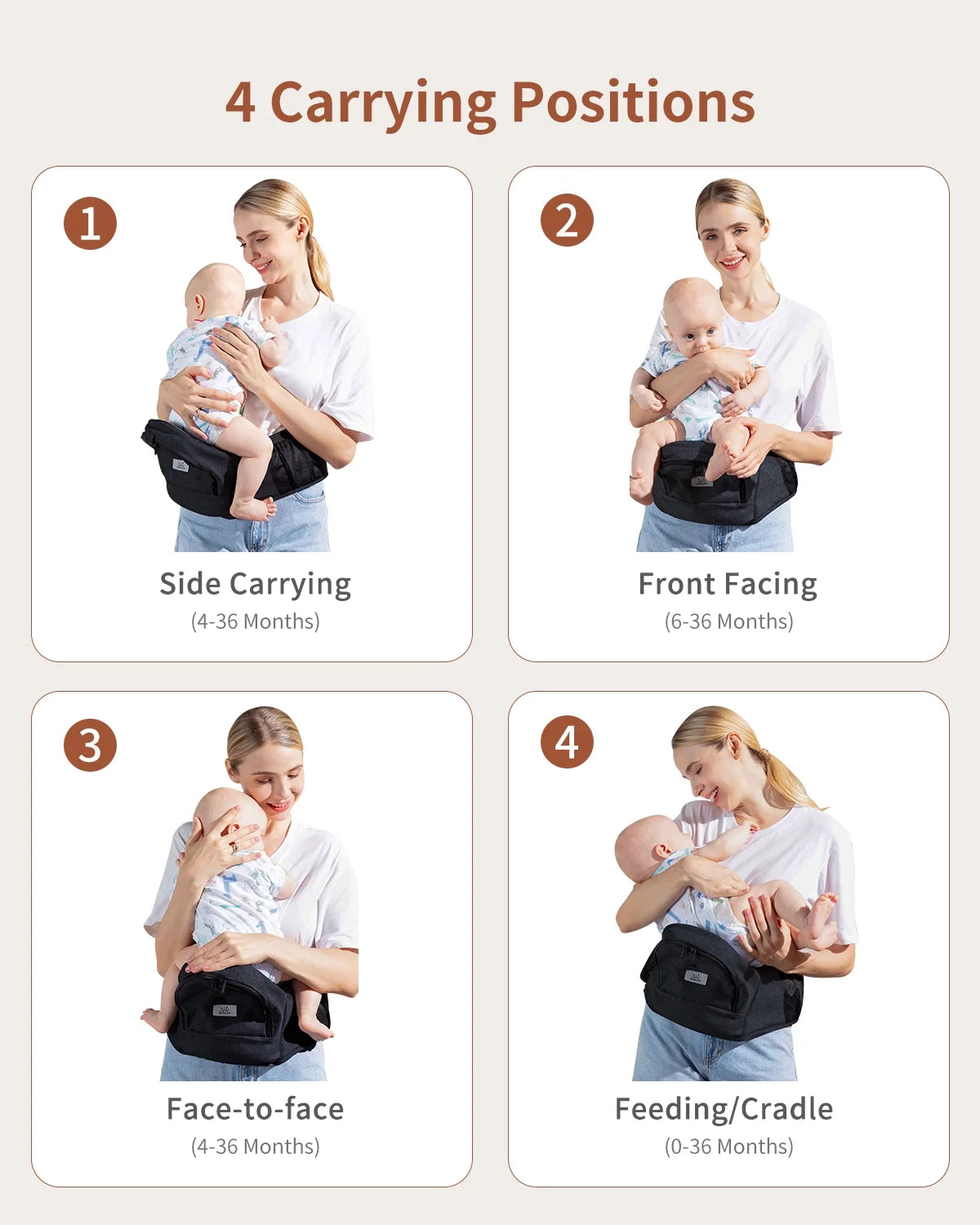 Baby Hip Carrier,Strap & Various Pockets, Ergonomic Baby Hip Seat Carrier for Infants & Toddlers up to 50Lbs,Black