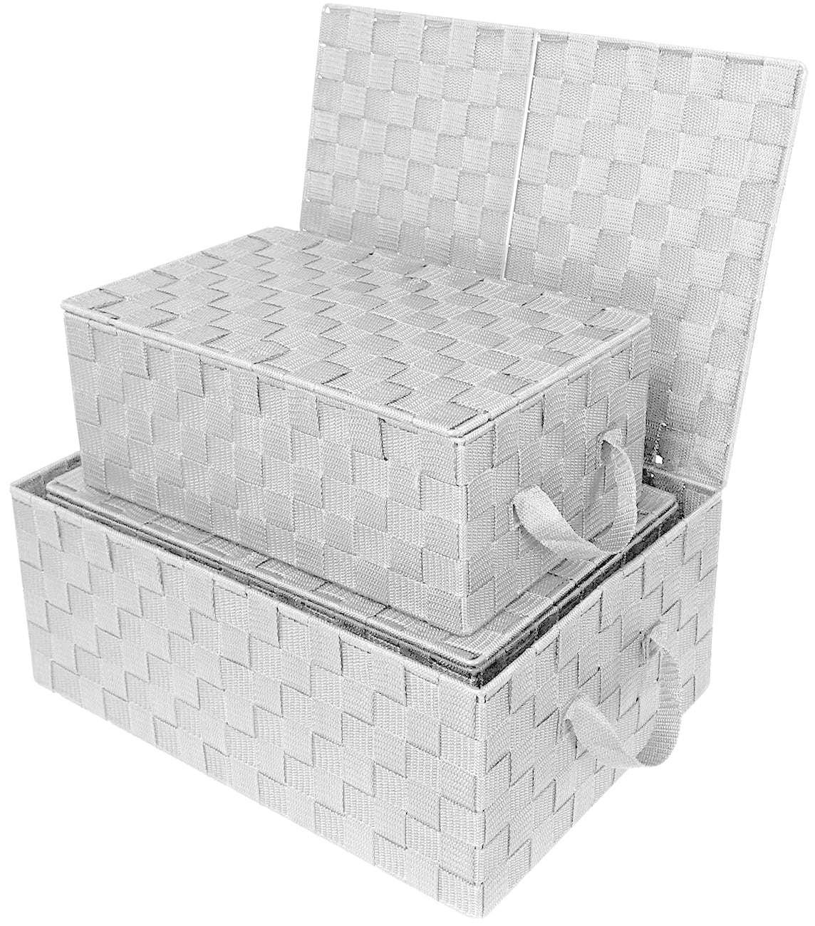 Woven Storage Bin Baskets with Handles and Lid for Closet, Shelves Organizing- Set of 3