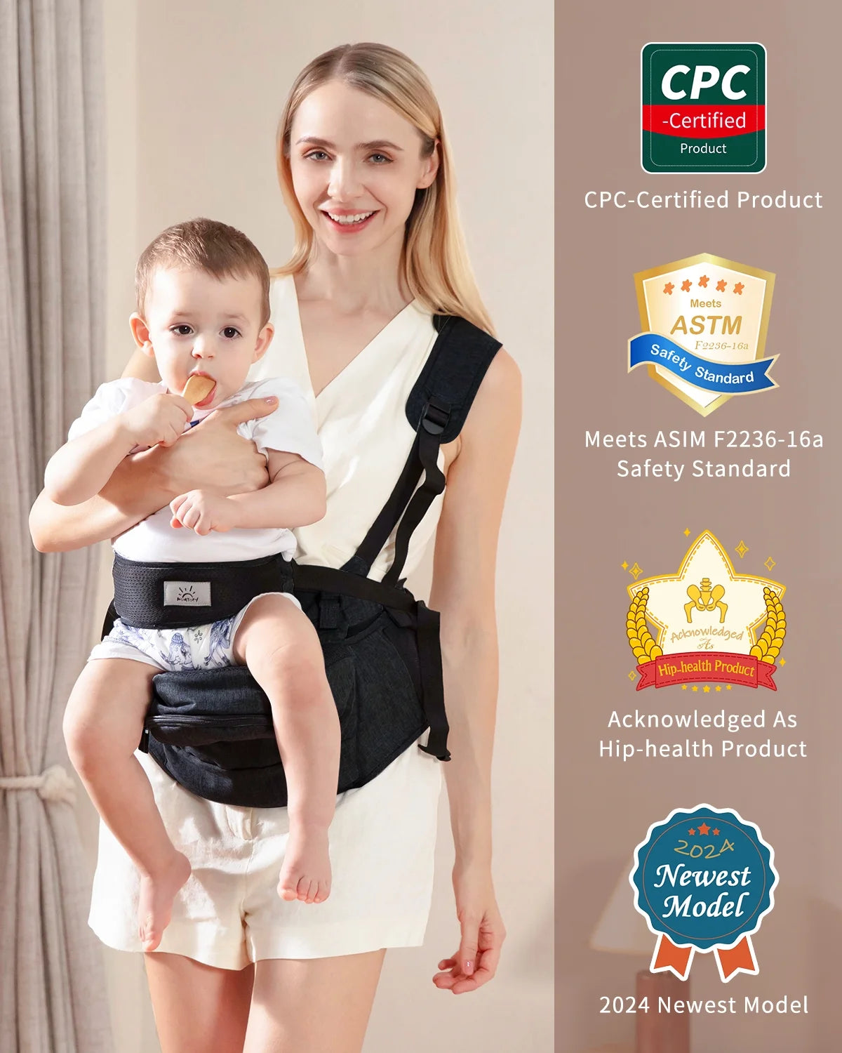 Baby Hip Carrier,Strap & Various Pockets, Ergonomic Baby Hip Seat Carrier for Infants & Toddlers up to 50Lbs,Black