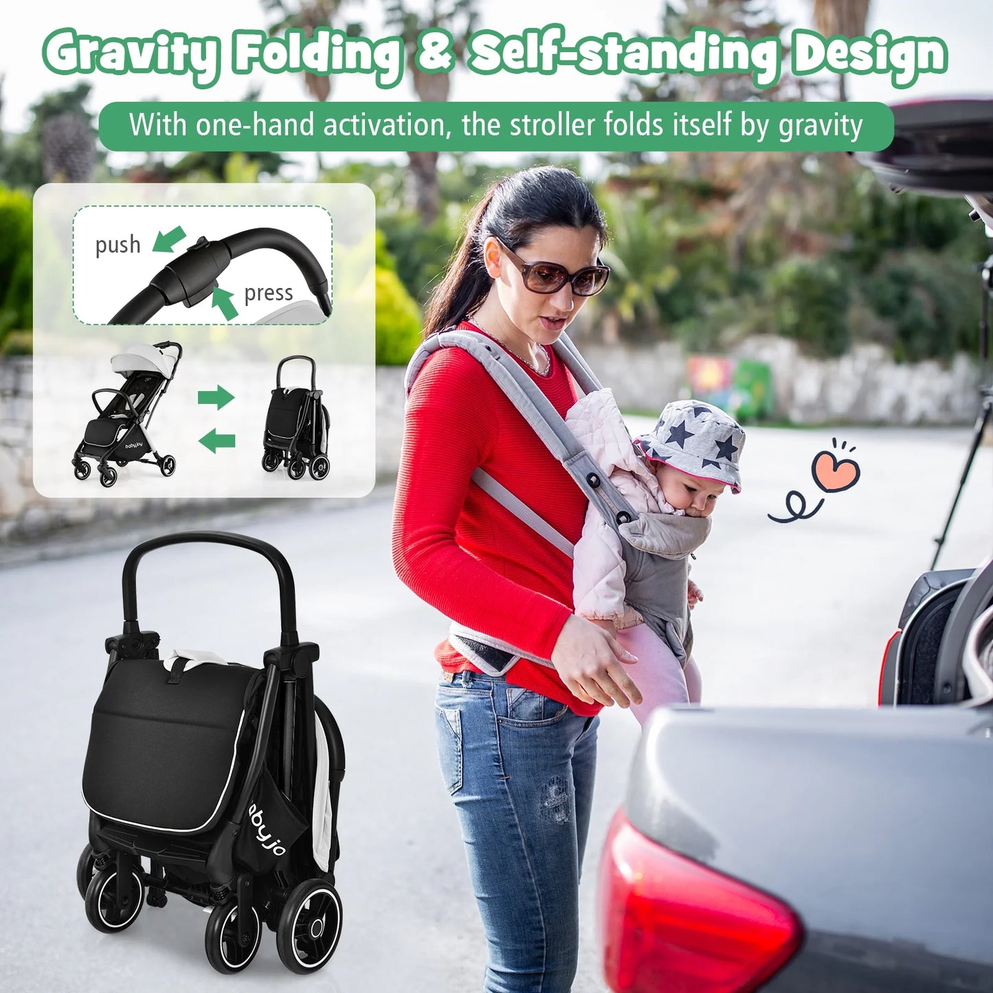 Portable Baby Stroller One-Hand Fold Pushchair W/ Aluminum Frame Grey