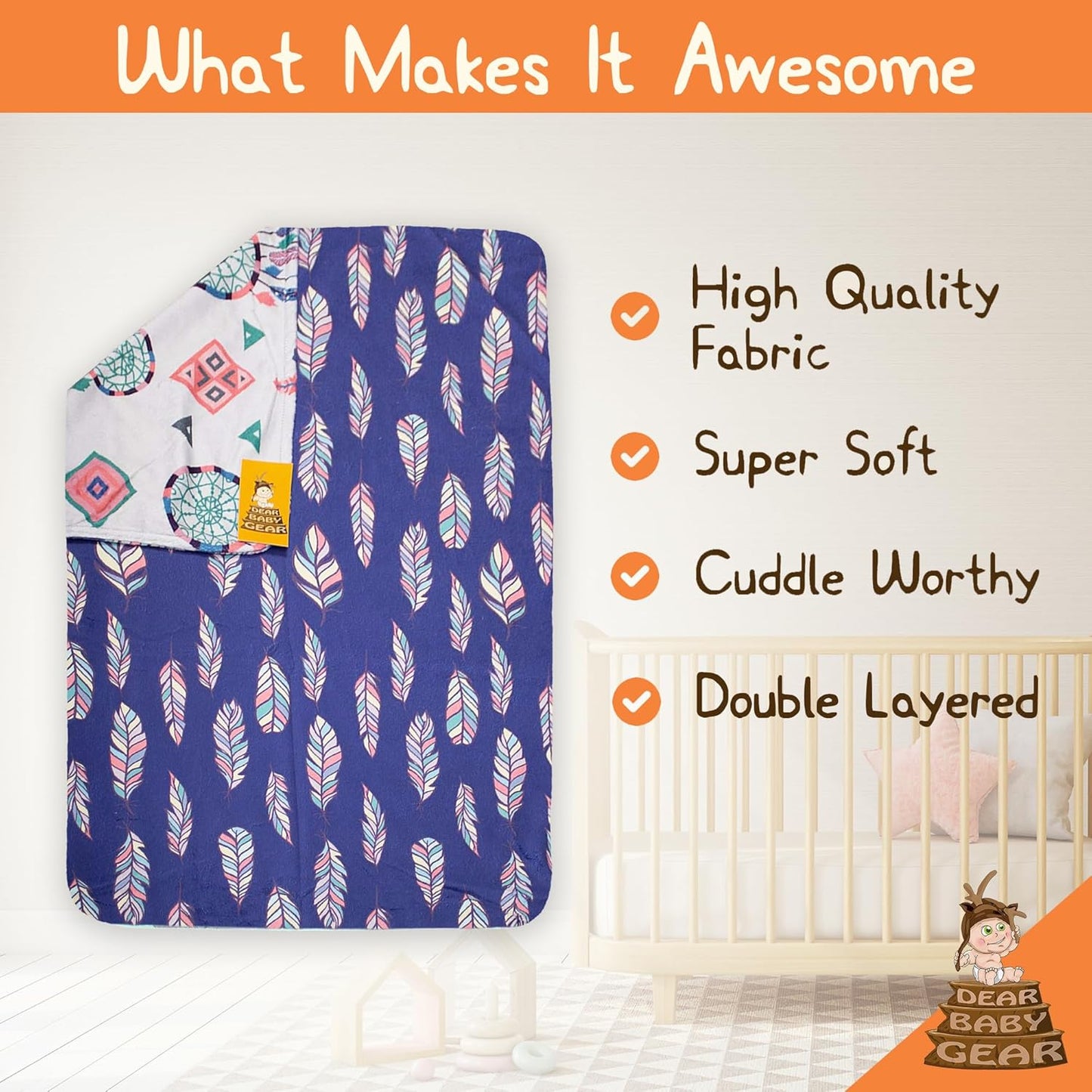 - Premium Car Seat Baby Blanket - Soft Swaddle Blanket for Baby Girls and Boys, Plush Blankets - Adorable Designs, Comfortable Fabric - Feathers & Dream Catchers(40 X 30 Inches)