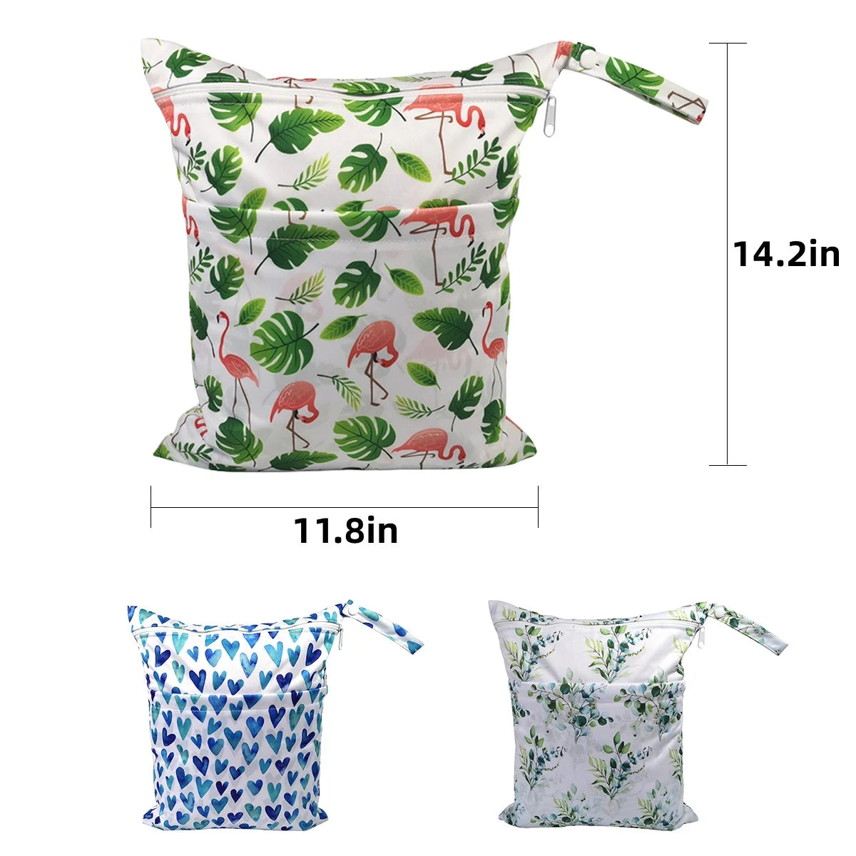 Wet Dry Bags for Baby Cloth Diapers, Travel, Swimsuit, Beach, Pool, Gym, Wet Clothes Bag with 2 Pockets 3 Pack
