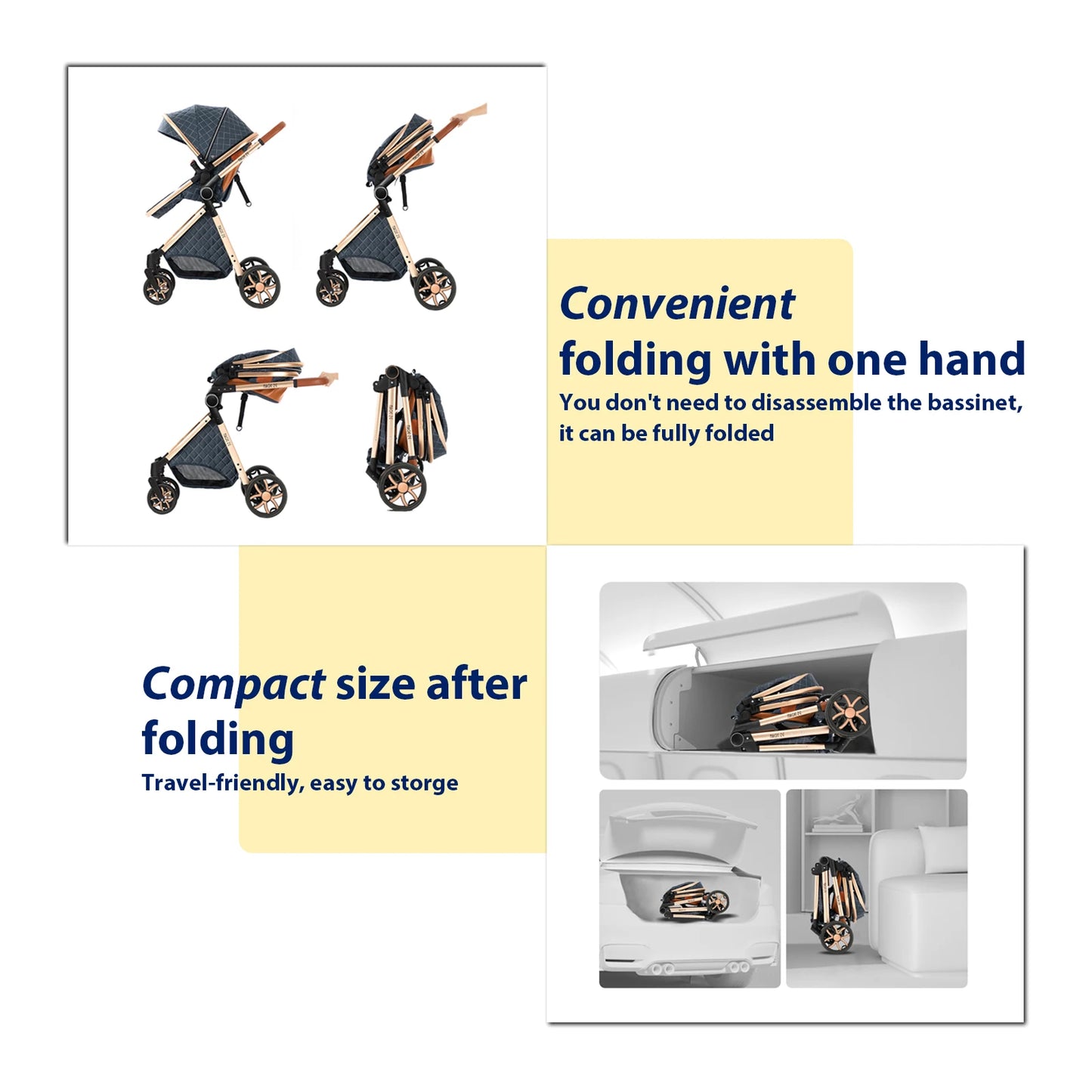 Lightweight Baby Stroller 3 in 1 Newborns Travel System Prams Multifunctional High Landscape Baby 4 in 1 Strollers with Isofix
