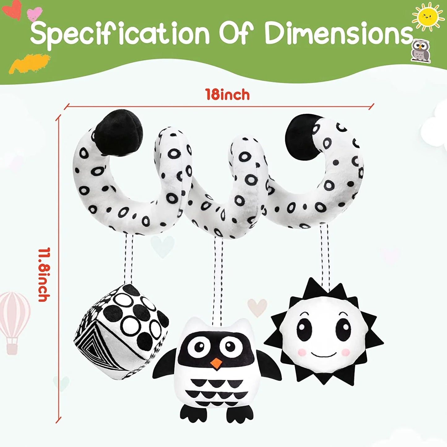 Baby Spiral Hanging Stroller and Car Seat Toys Black and White High Contrast Sensory Toy Newborn Plush Activity Toys for Bed Bassinet Crib Baby Carrier Gifts for 0 3 6 9 12 Months Girls Boys