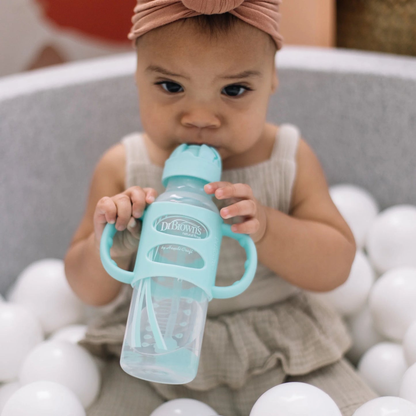 Milestones Sippy Straw Bottle with Silicone Handles - Green - 8Oz