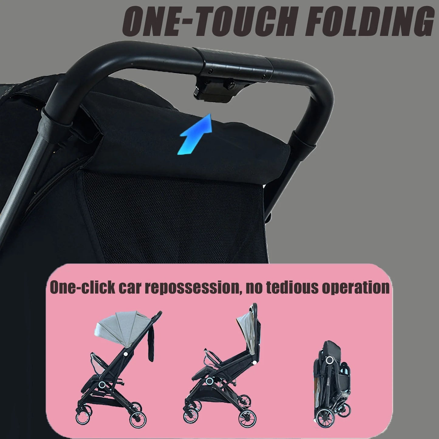 Baby Stroller, Portable On-The-Go One-Touch Retractable Folding Stroller for 0-4 Years Old Babies. Gray