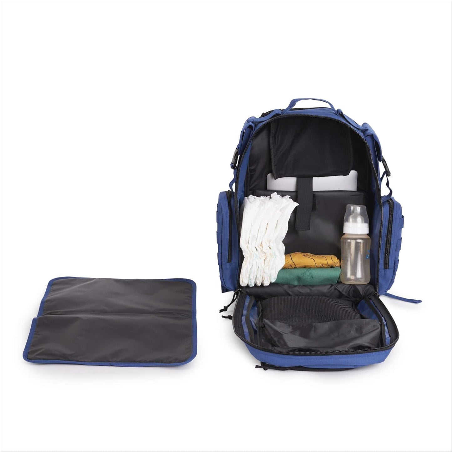 Dad Diaper Bag Backpack with Changing Pad. Waterproof Military Diaper Backpack for Men W/Insulated Compartment (Blue)