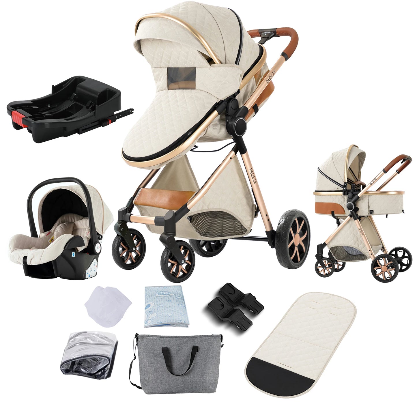 Lightweight Baby Stroller 3 in 1 Newborns Travel System Prams Multifunctional High Landscape Baby 4 in 1 Strollers with Isofix