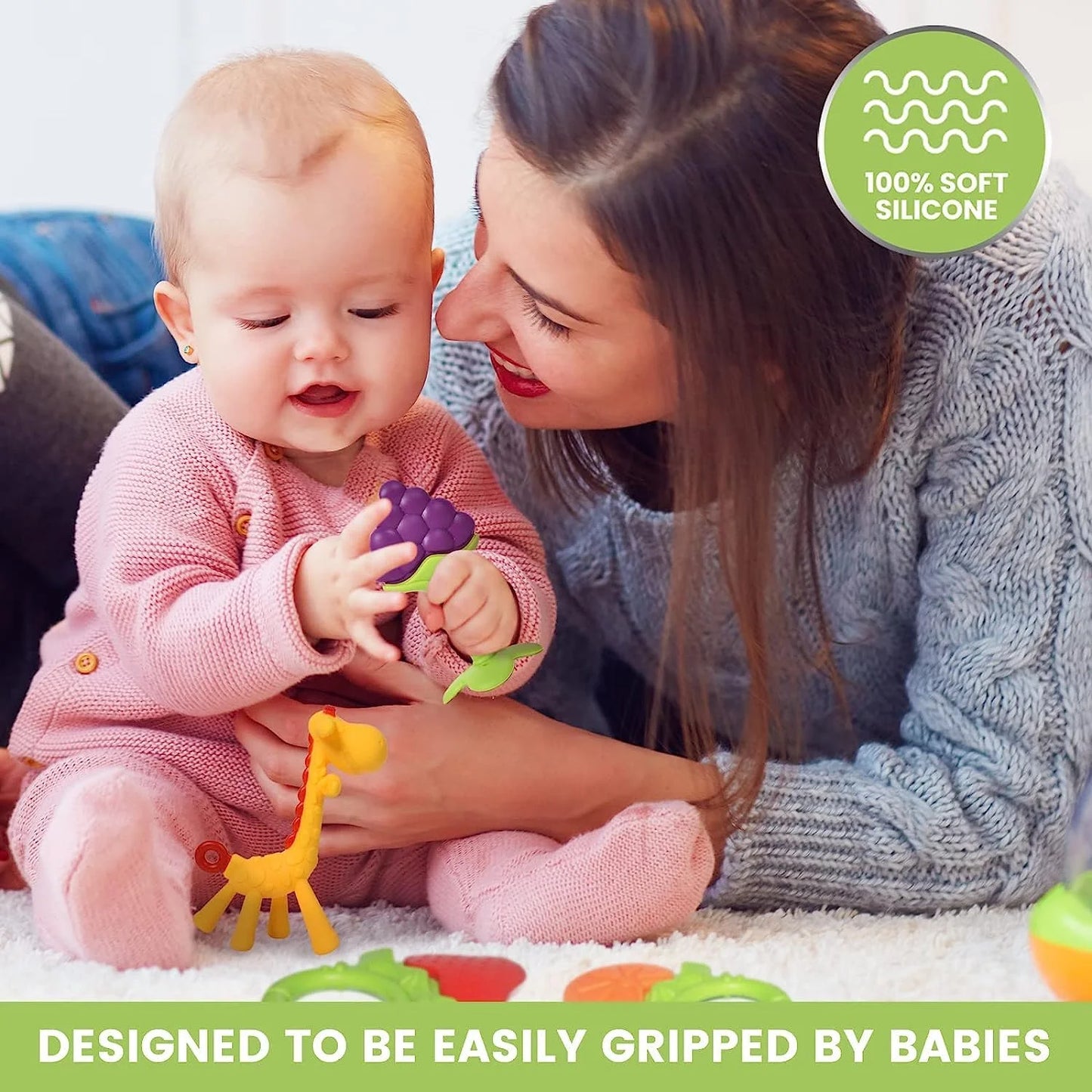 Baby Teething Toys Teethers for Babies 6 - 12 Months (6-Pack) Infant and Toddler Silicone Teethers Soothe Babies Gums