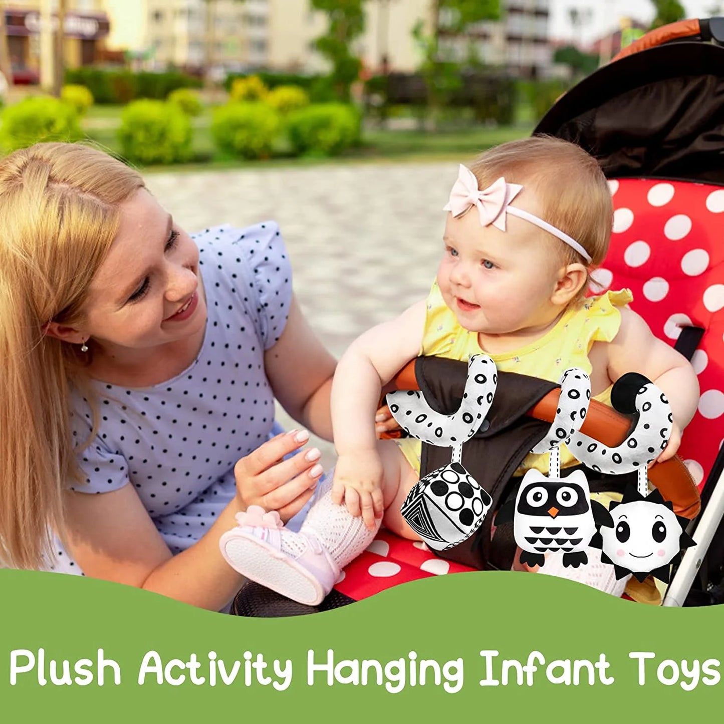 Baby Spiral Hanging Stroller and Car Seat Toys Black and White High Contrast Sensory Toy Newborn Plush Activity Toys for Bed Bassinet Crib Baby Carrier Gifts for 0 3 6 9 12 Months Girls Boys