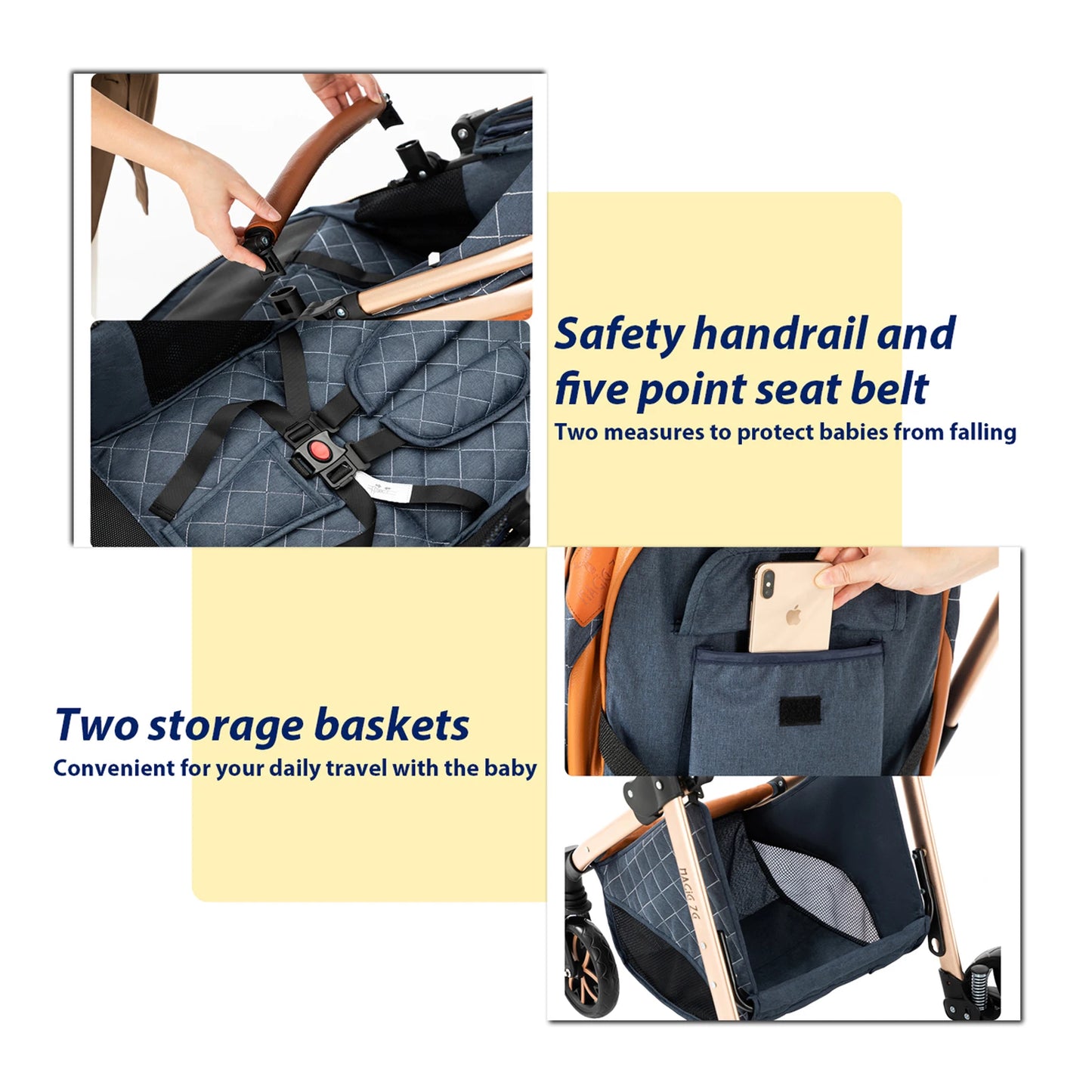 Lightweight Baby Stroller 3 in 1 Newborns Travel System Prams Multifunctional High Landscape Baby 4 in 1 Strollers with Isofix