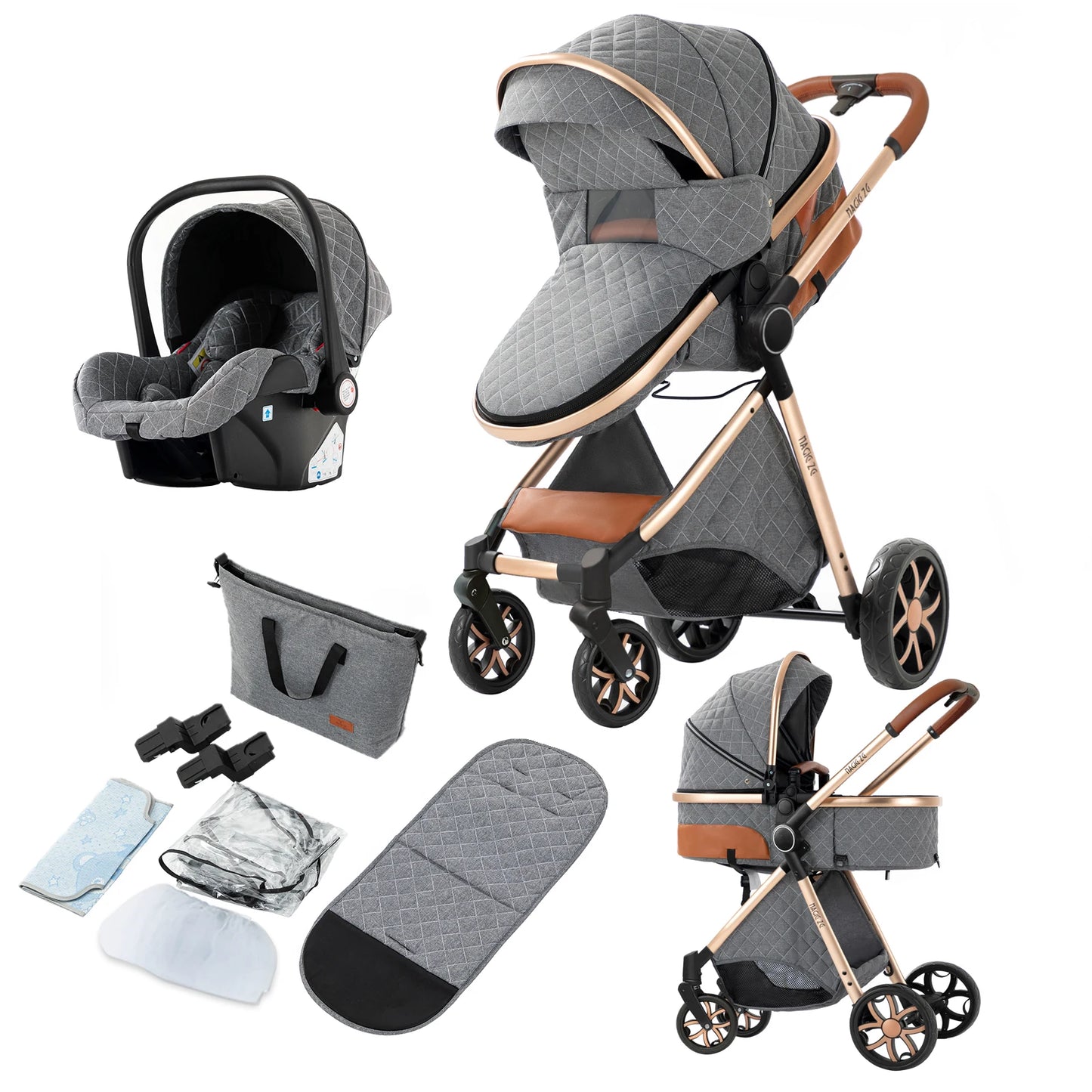 Lightweight Baby Stroller 3 in 1 Newborns Travel System Prams Multifunctional High Landscape Baby 4 in 1 Strollers with Isofix