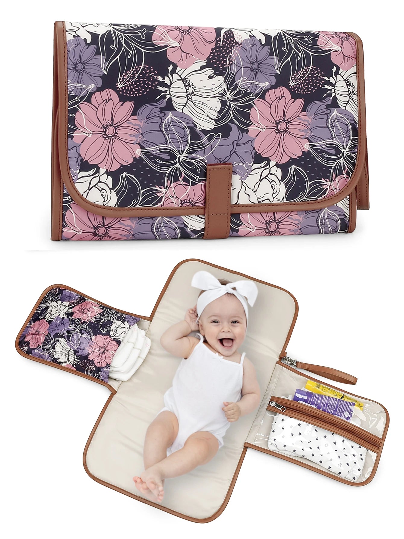 Portable Diaper Changing Pad, Portable Changing Pad for Newborn Girl & Boy - Baby Changing Pad with Smart Wipes Pocket
