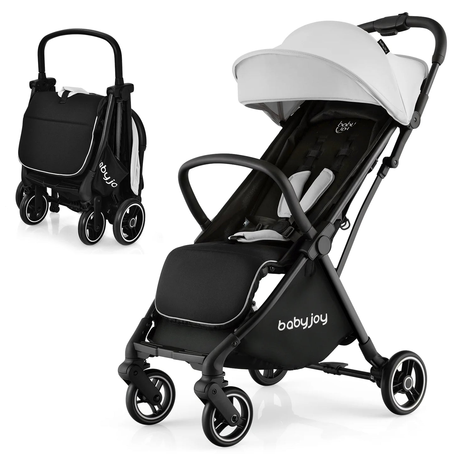 Portable Baby Stroller One-Hand Fold Pushchair W/ Aluminum Frame Grey