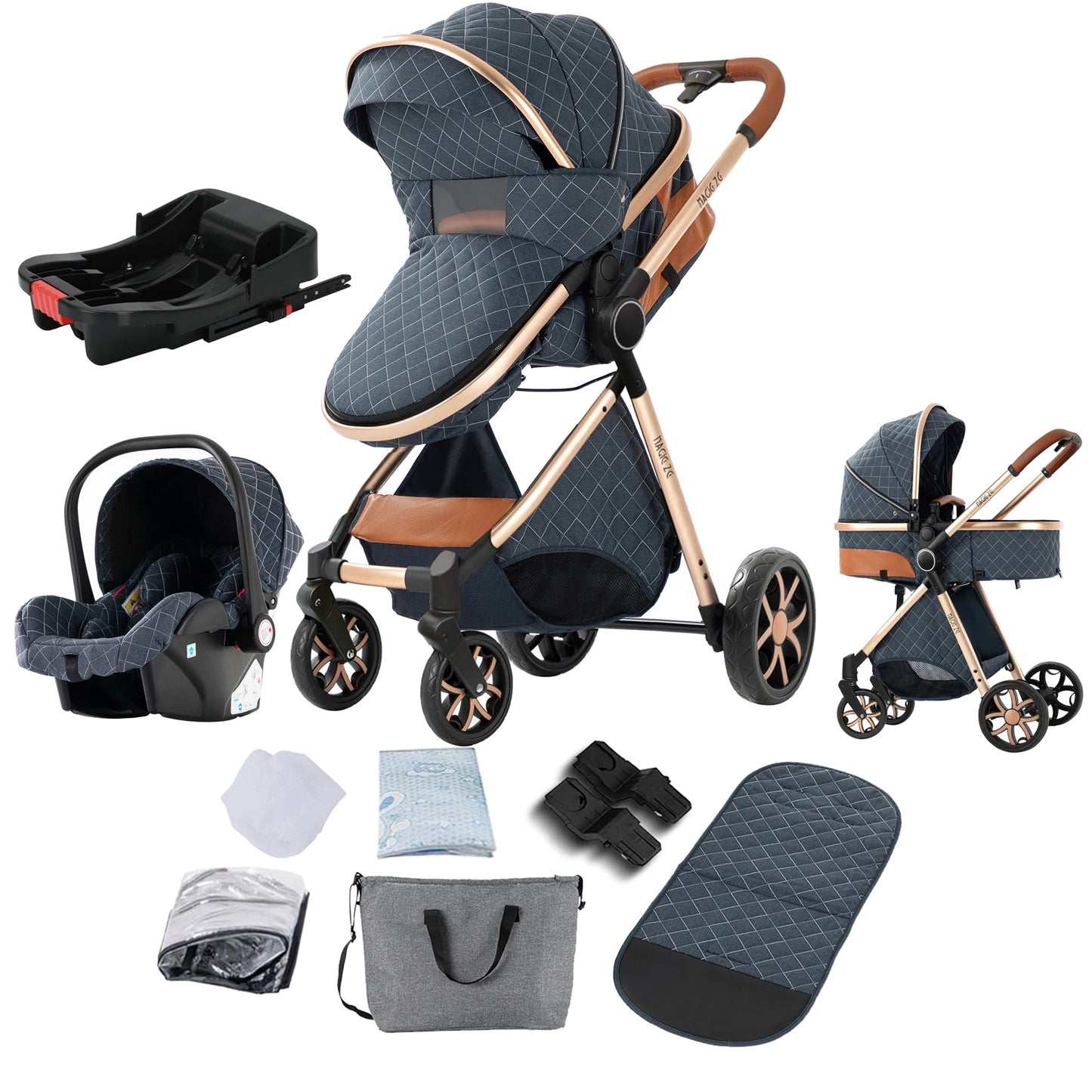 Lightweight Baby Stroller 3 in 1 Newborns Travel System Prams Multifunctional High Landscape Baby 4 in 1 Strollers with Isofix