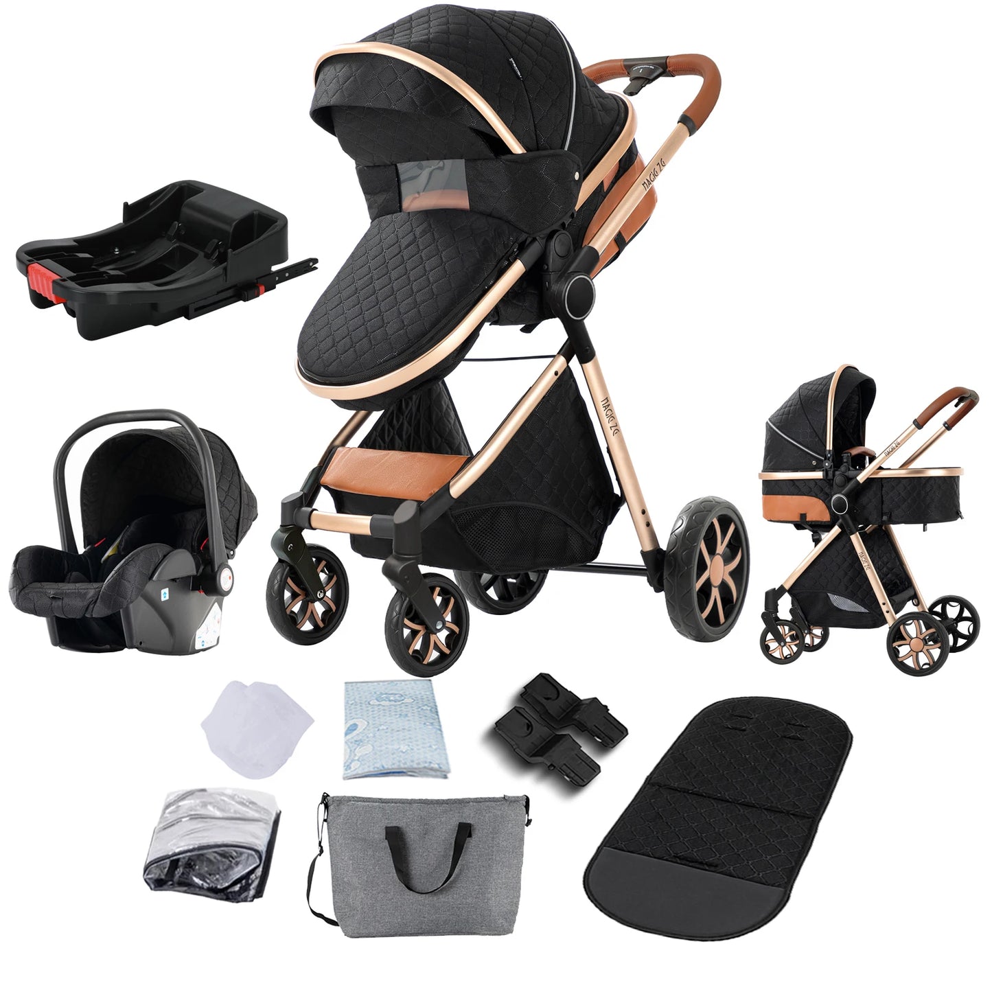 Lightweight Baby Stroller 3 in 1 Newborns Travel System Prams Multifunctional High Landscape Baby 4 in 1 Strollers with Isofix