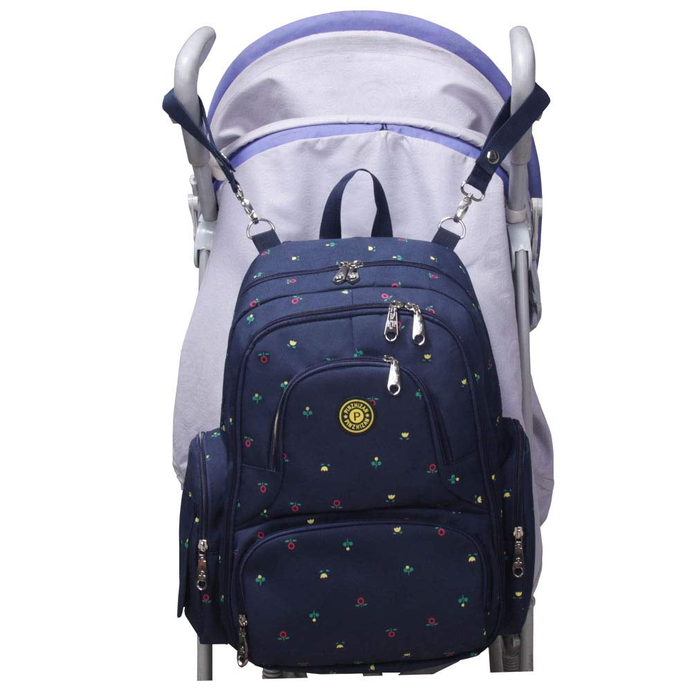 Diaper Bag Backpack, Baby Essentials Bag with Insulated Pockets Stroller Straps, (Blue Flowers)