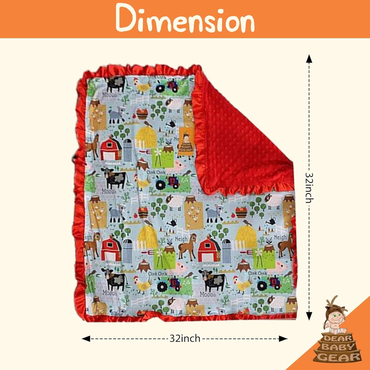 Farm Deluxe Baby Blanket - Reversible, Milestone & Newborn Gifts for Girls and Boys - Farm Life Animals, Tractor, Red, 32 Inches by 32 Inches